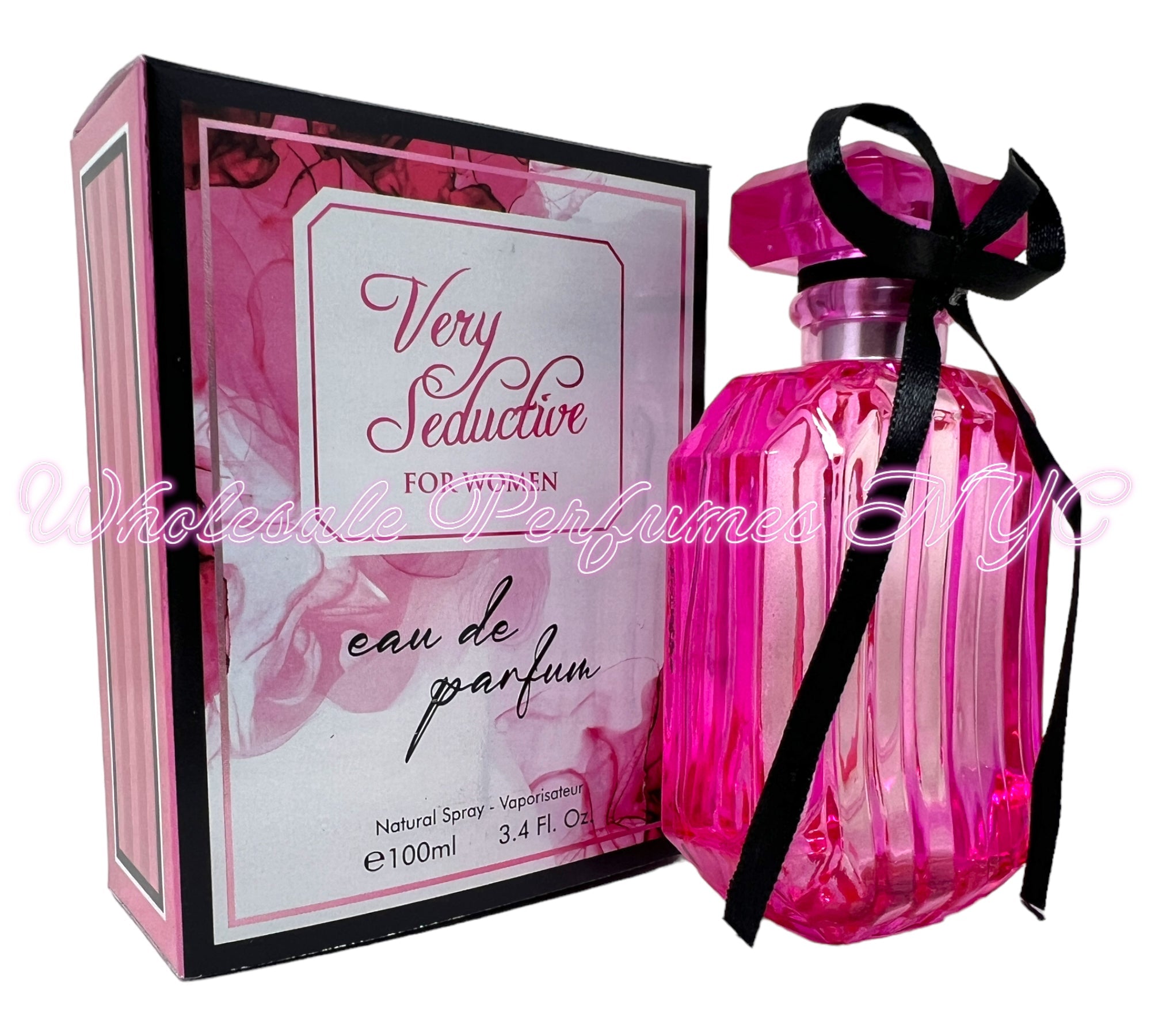 A sleek 3.4oz bottle of Very Seductive for Women Eau de Parfum by Urban Collection, elegantly designed to reflect allure and sophistication.