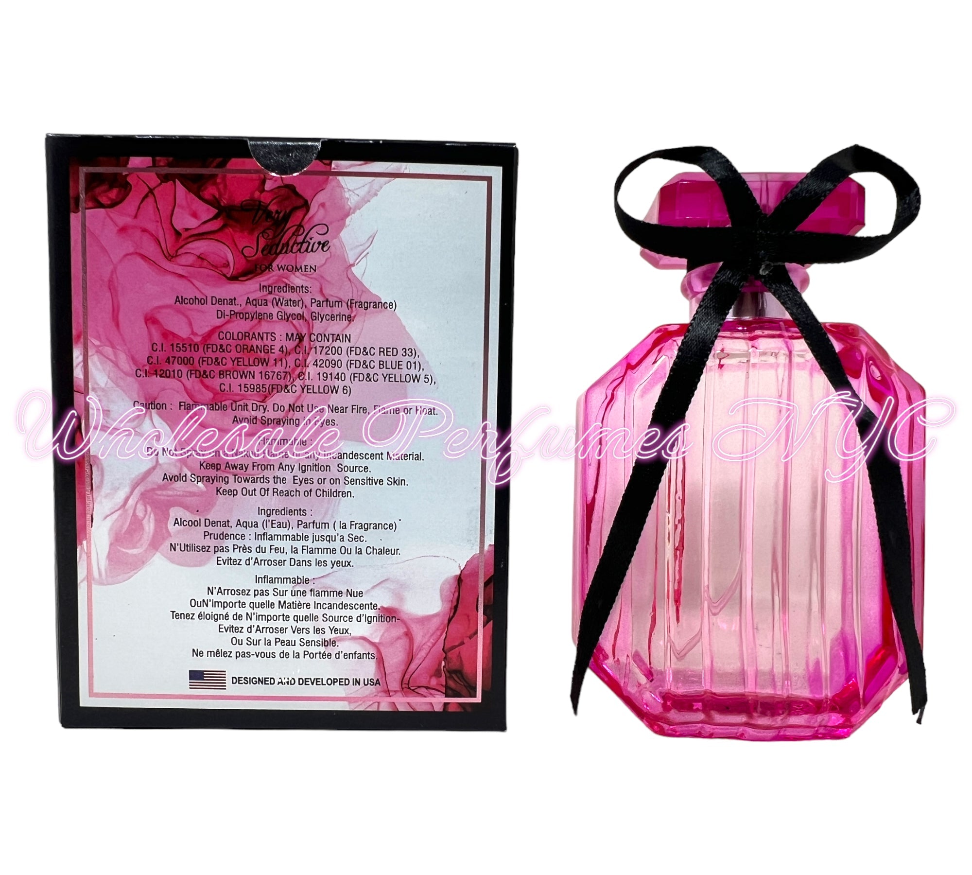 A sleek 3.4oz bottle of Very Seductive for Women Eau de Parfum by Urban Collection, elegantly designed to reflect allure and sophistication.