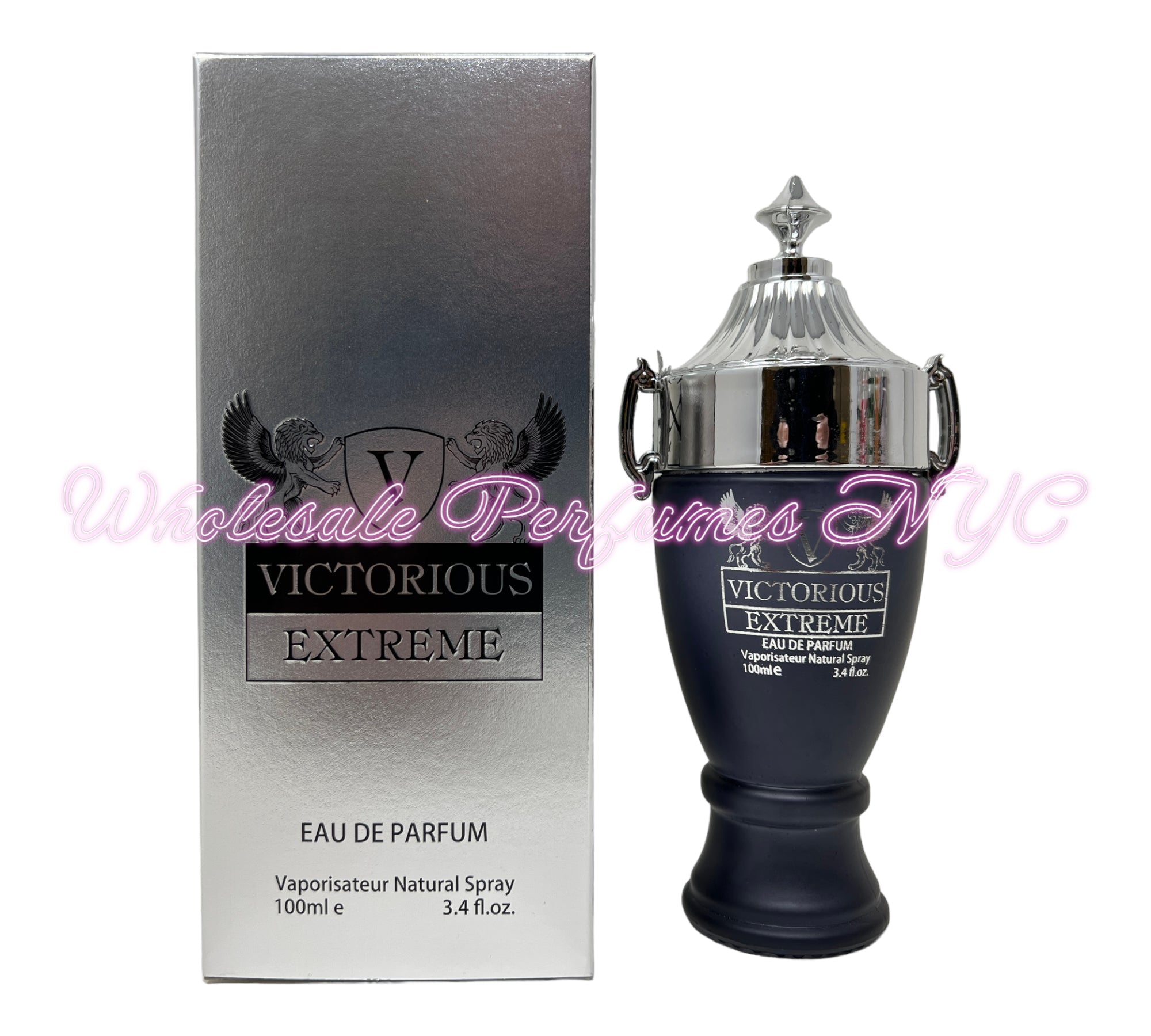 Victorious Extreme for Men Eau de Parfum Spray 3.4oz bottle from Urban Collection, showcasing its sleek design and elegant packaging.