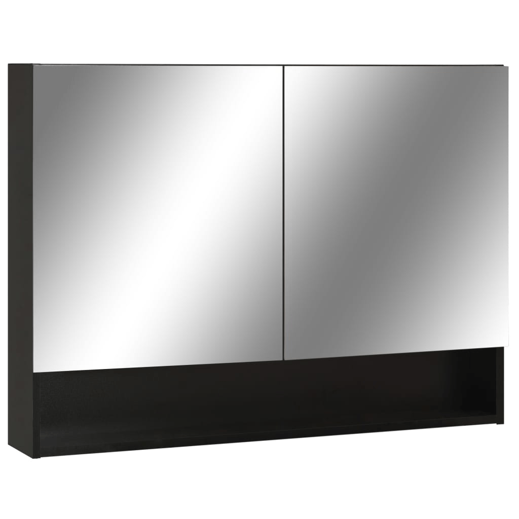 vidaXL LED Bathroom Mirror Cabinet in black with LED lighting, showcasing modern design and ample storage space.