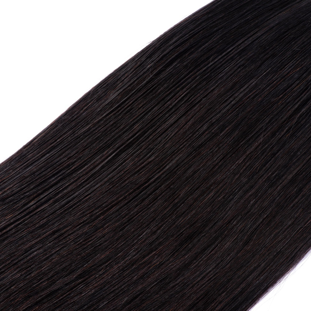 Virgin Remy Hair Straight Bundles in natural black color, showcasing silky texture and double machine weft construction.