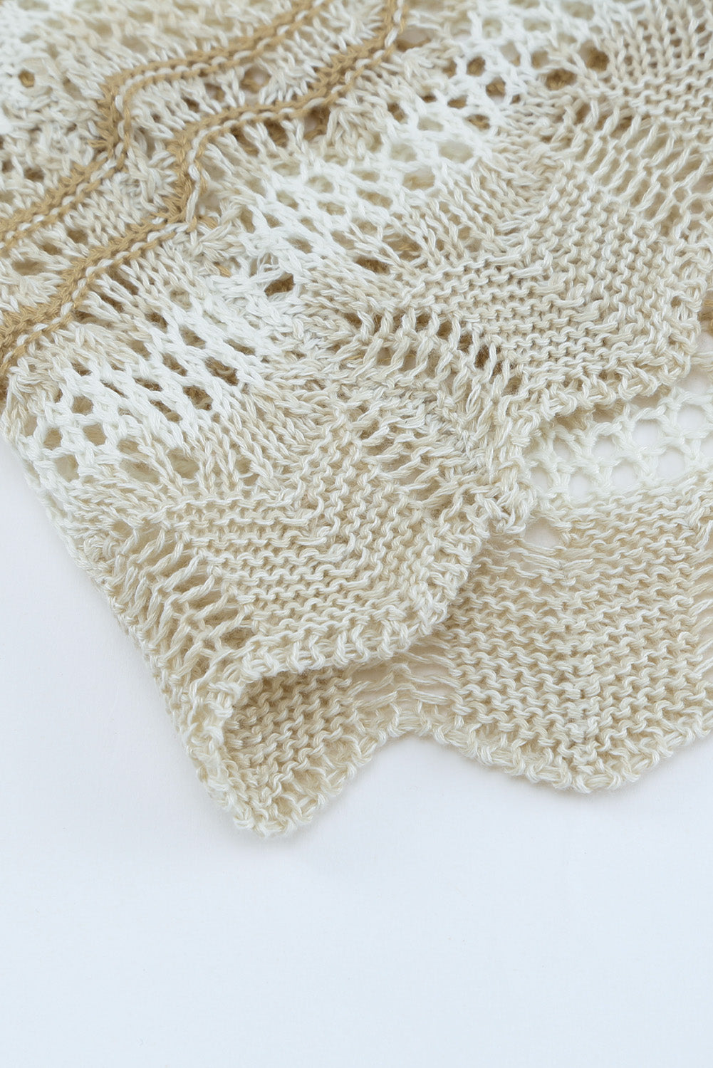 Wavy Stripe Scalloped Edge Pointelle Knit Sweater featuring a stylish design with flare long sleeves and scalloped edges, perfect for summer nights.