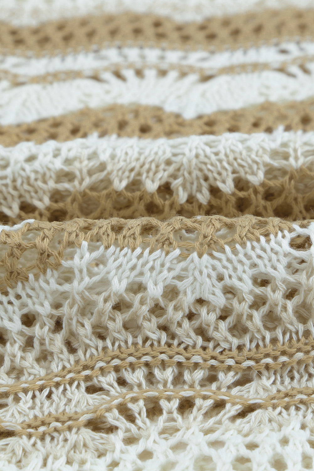 Wavy Stripe Scalloped Edge Pointelle Knit Sweater featuring a stylish design with flare long sleeves and scalloped edges, perfect for summer nights.