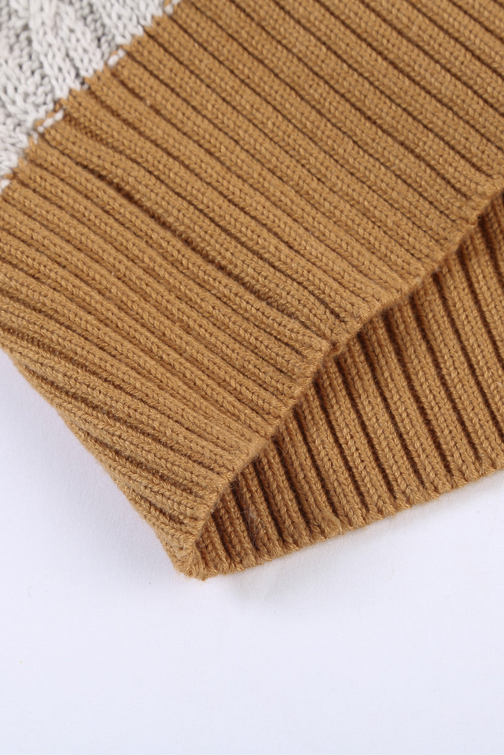 A stylish white asymmetrical sweater featuring a high neck, cold shoulder design, and buckle strap, perfect for chic outfits.