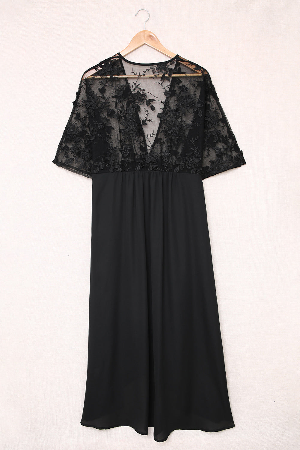 A beautiful white floral mesh lace crochet kimono with an open front, showcasing delicate lace details and a loose fit, perfect for summer wear.