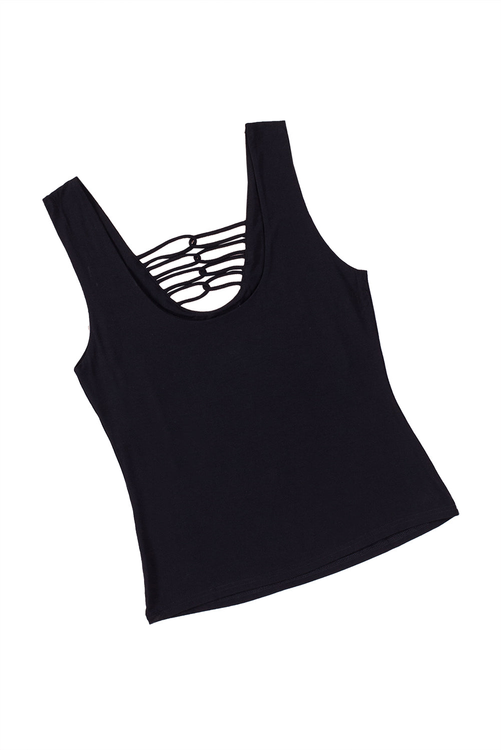 White lace-up hollow-out neck solid tank top showcasing a stylish design with a deep U-neck and sleeveless cut.