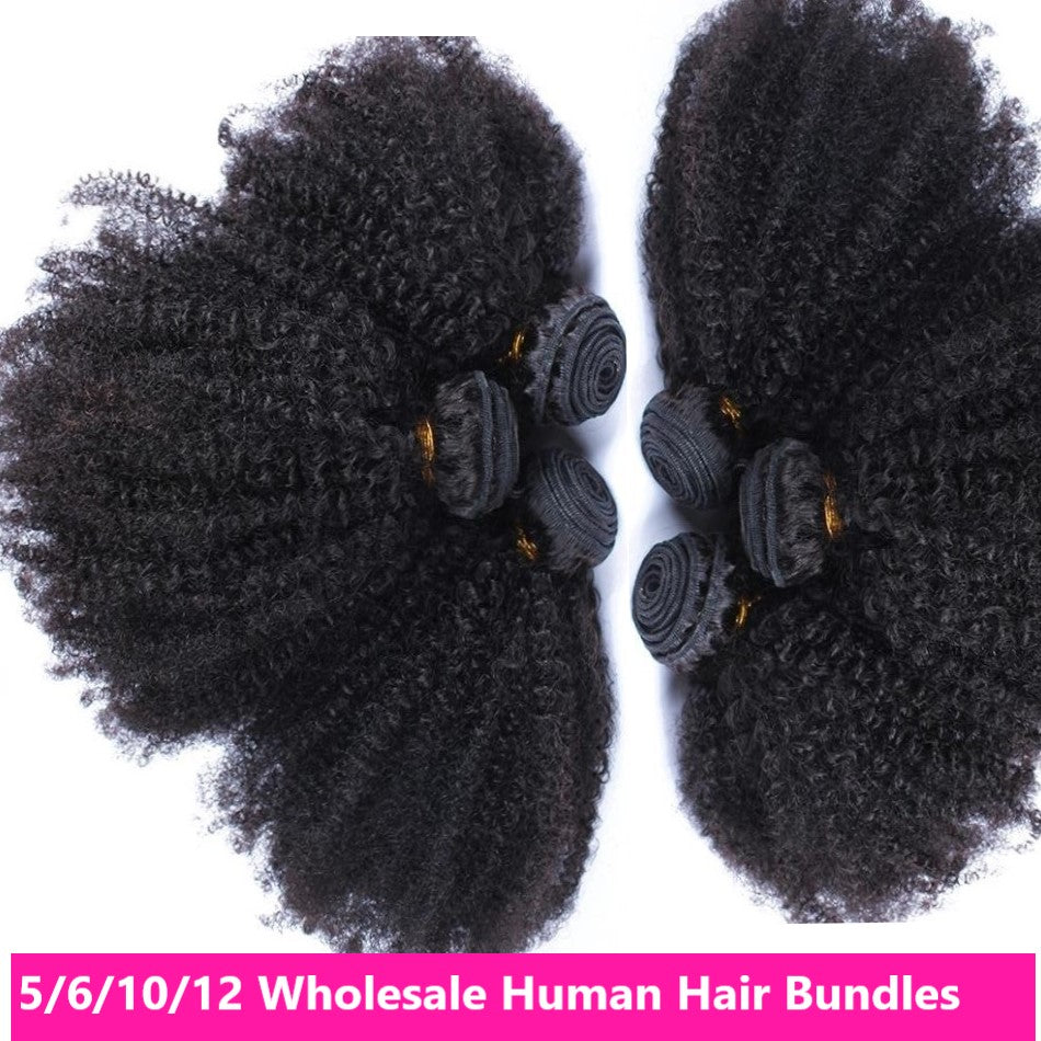 Wholesale Afro Kinky Curly 10A Grade Human Hair Bundles in various weights, showcasing natural texture and quality.