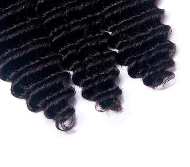 Wholesale Brazilian Loose Deep Wave hair bundles in various weights, showcasing the natural color and texture of 10A grade human hair.
