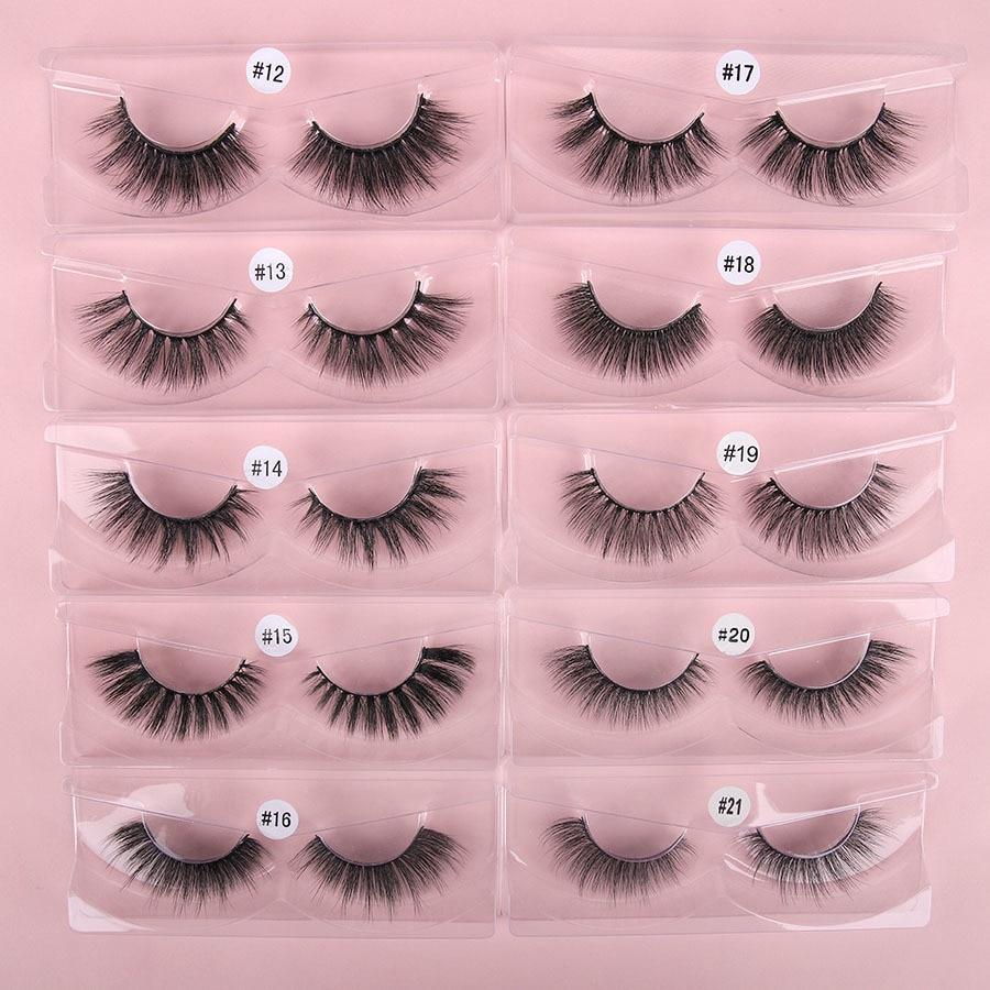 Wholesale 3D Mink Eyelashes in various lengths, showcasing natural look and soft texture, perfect for makeup application.