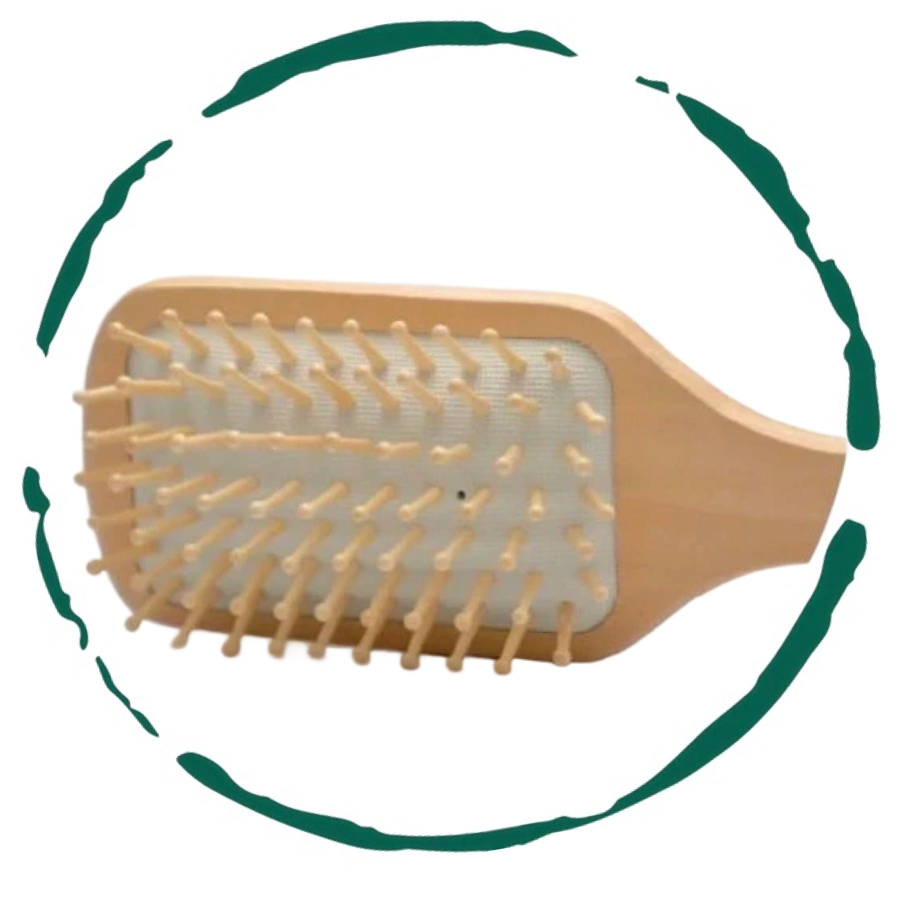 Wooden Detangling Hair Brush with bamboo bristles and natural rubber cushioning, designed for smooth and healthy hair.