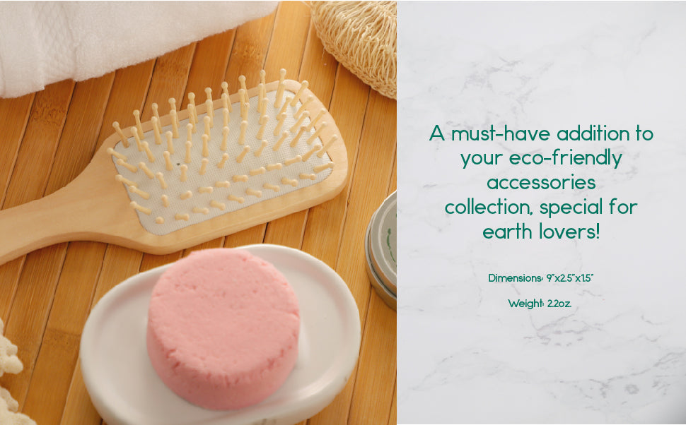 Wooden Detangling Hair Brush with bamboo bristles and natural rubber cushioning, designed for smooth and healthy hair.