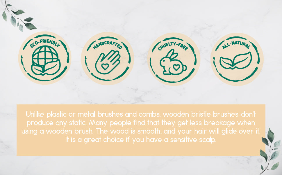 Wooden Detangling Hair Brush with bamboo bristles and natural rubber cushioning, designed for smooth and healthy hair.