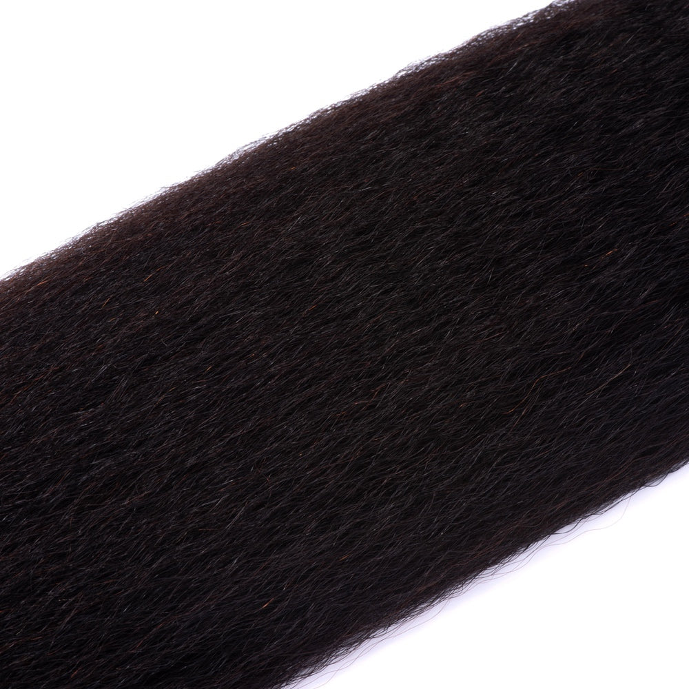 Yaky Texture Kinky Straight Virgin Human Hair Bundles-12A displayed in natural black color, showcasing its soft texture and double machine weft.