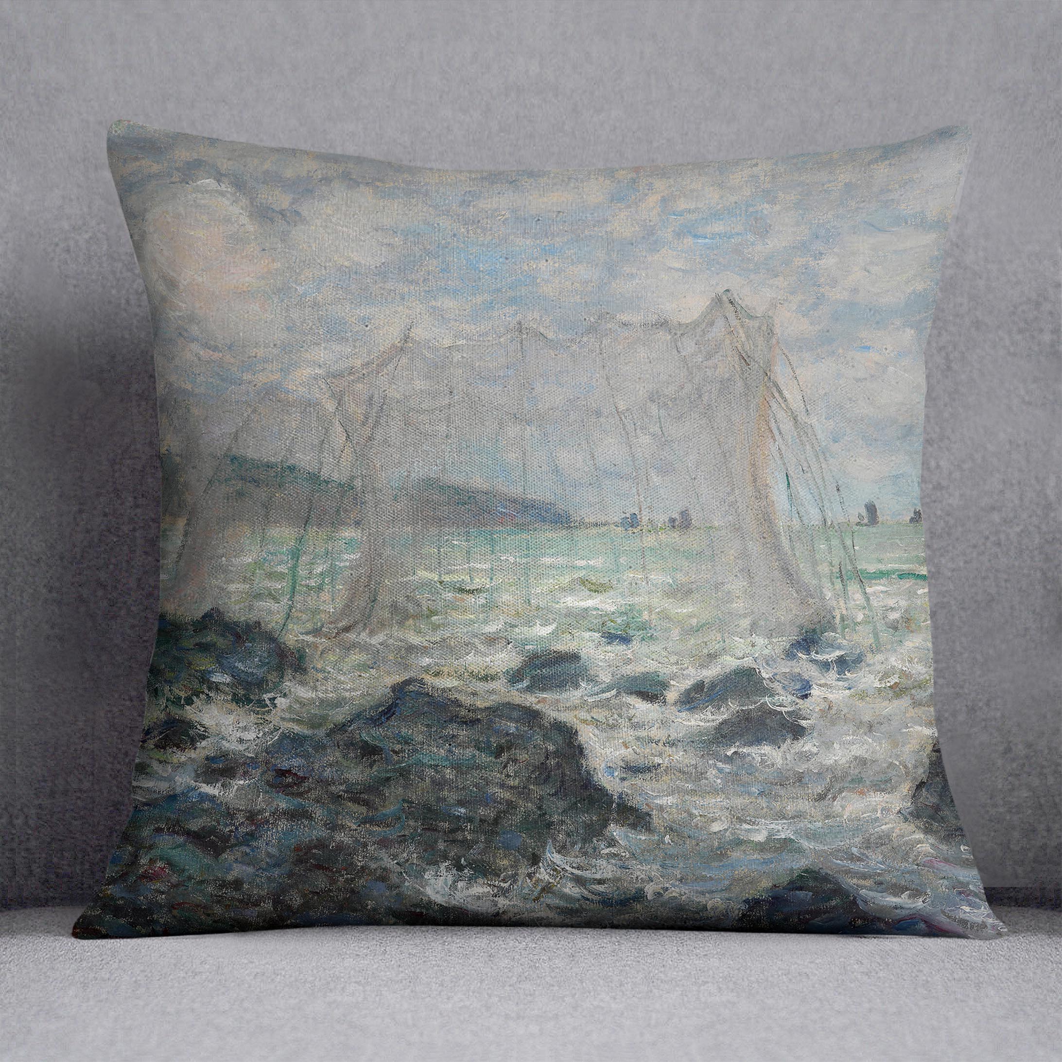 Main Fishing nets at Pourville by Monet Cushion image