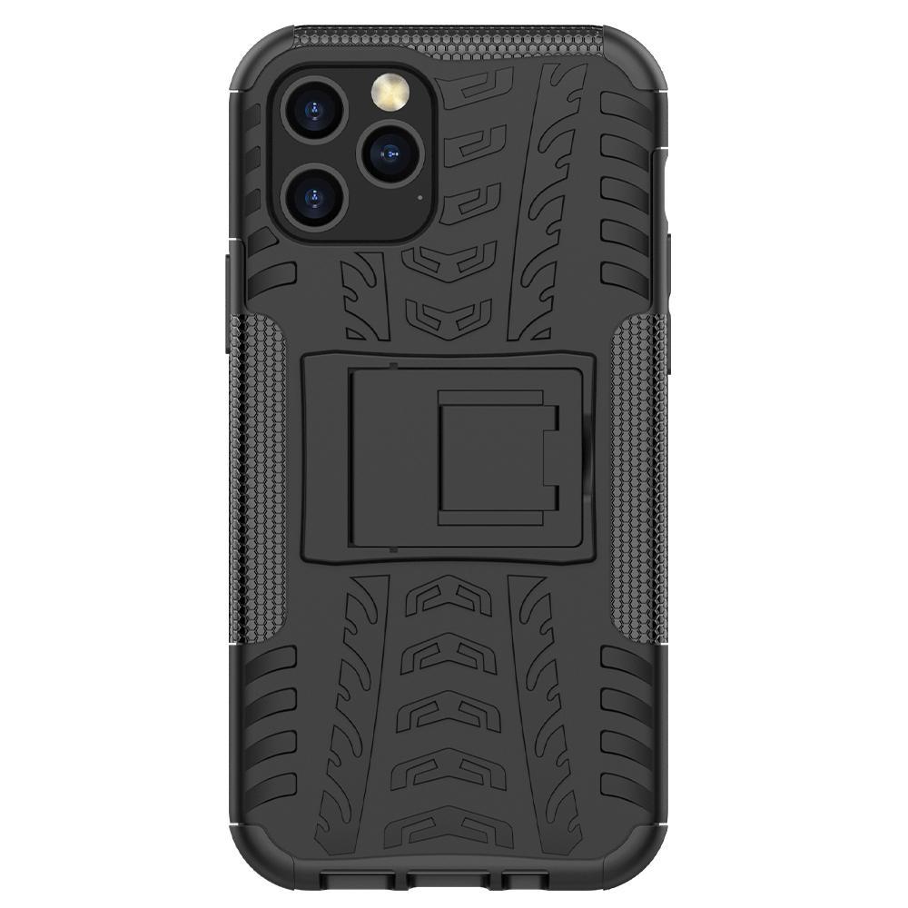 AMZER Hybrid Warrior Dual Layer Kickstand Case for Apple iPhone 12 Max featuring a rugged grenade molded design and collapsible stand.