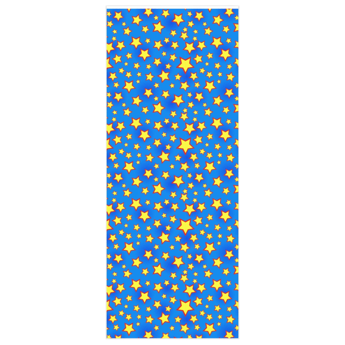 Ugly Alligator Blue Star Wrapping Paper featuring vibrant blue stars on a premium gloss finish, rolled up for easy storage.