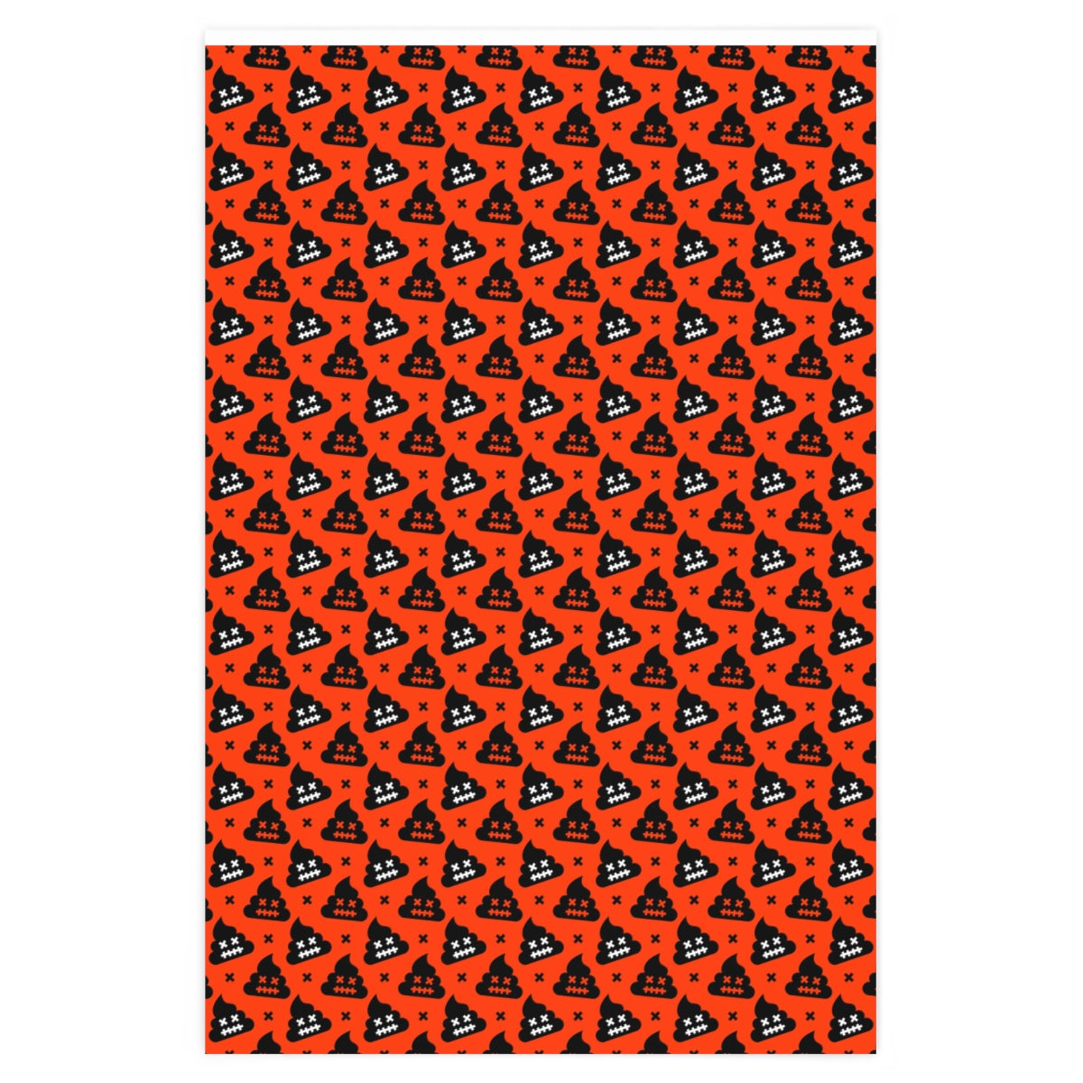 Colorful wrapping paper featuring a playful emoji poop design, rolled up and ready for gift wrapping.