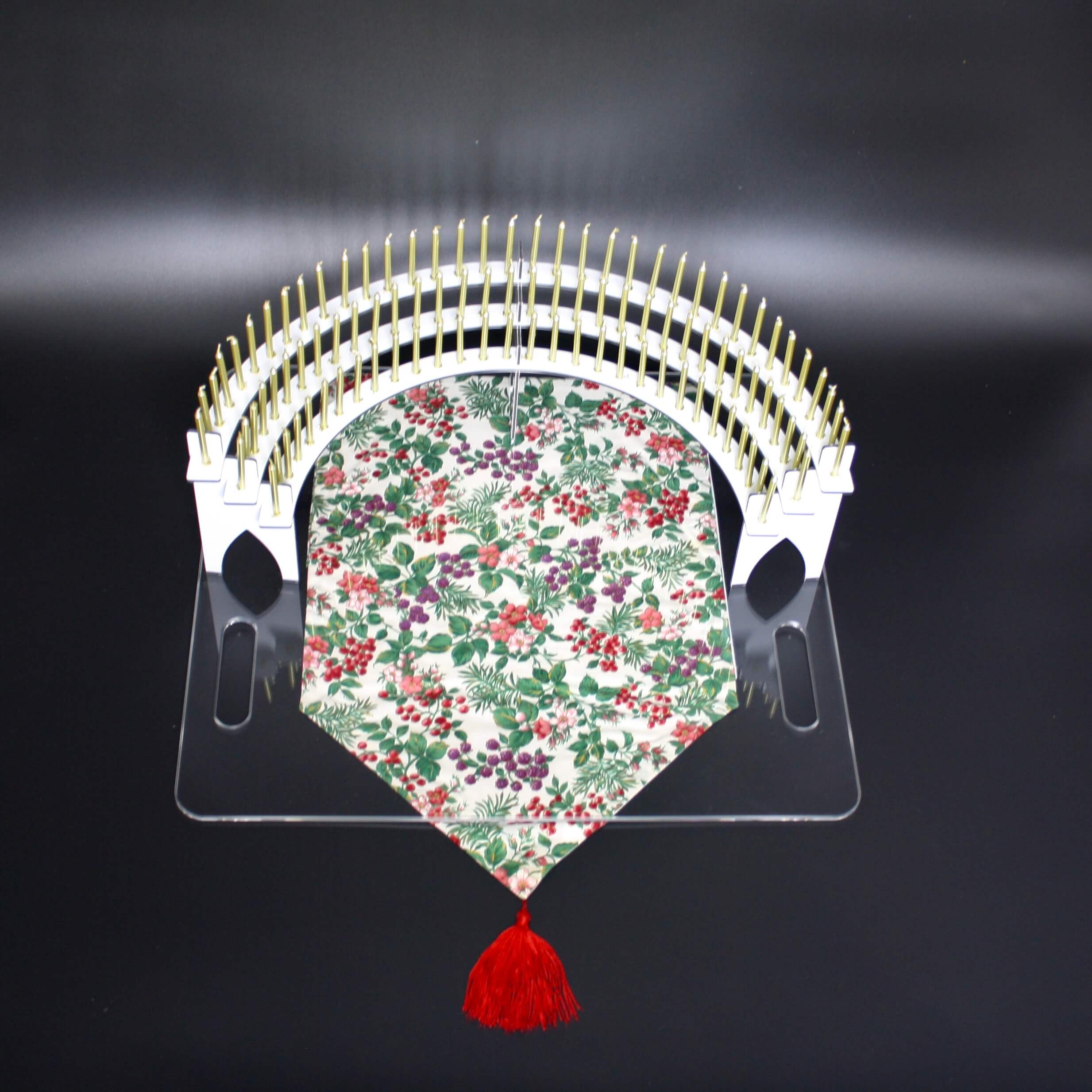 Grand Entrance Tray for The Candelabra, large size, clear and silver options, featuring 'Happy Birthday' design and sturdy handles.