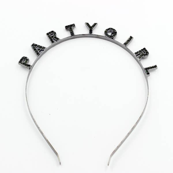 A stylish rhinestone headband with a metal cut-out design, perfect for parties and special occasions.