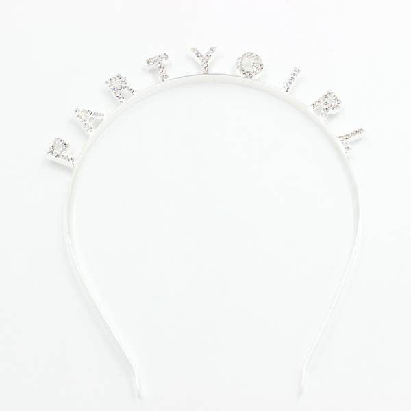 A stylish rhinestone headband with a metal cut-out design, perfect for parties and special occasions.
