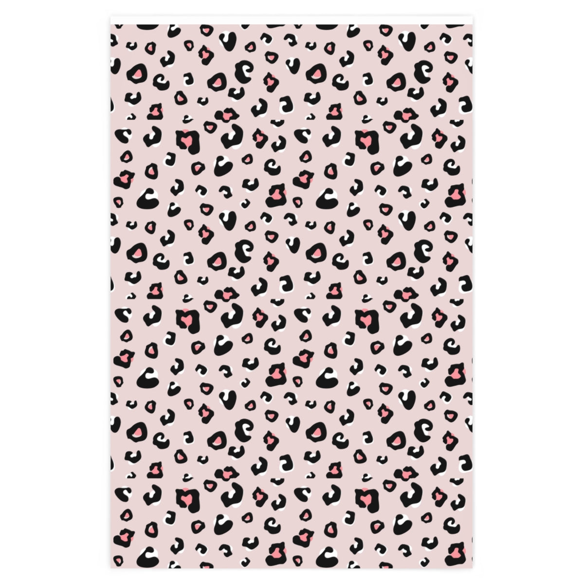Pink Leopard Wrapping Paper featuring vibrant leopard print design on premium gloss paper, rolled up for easy use.