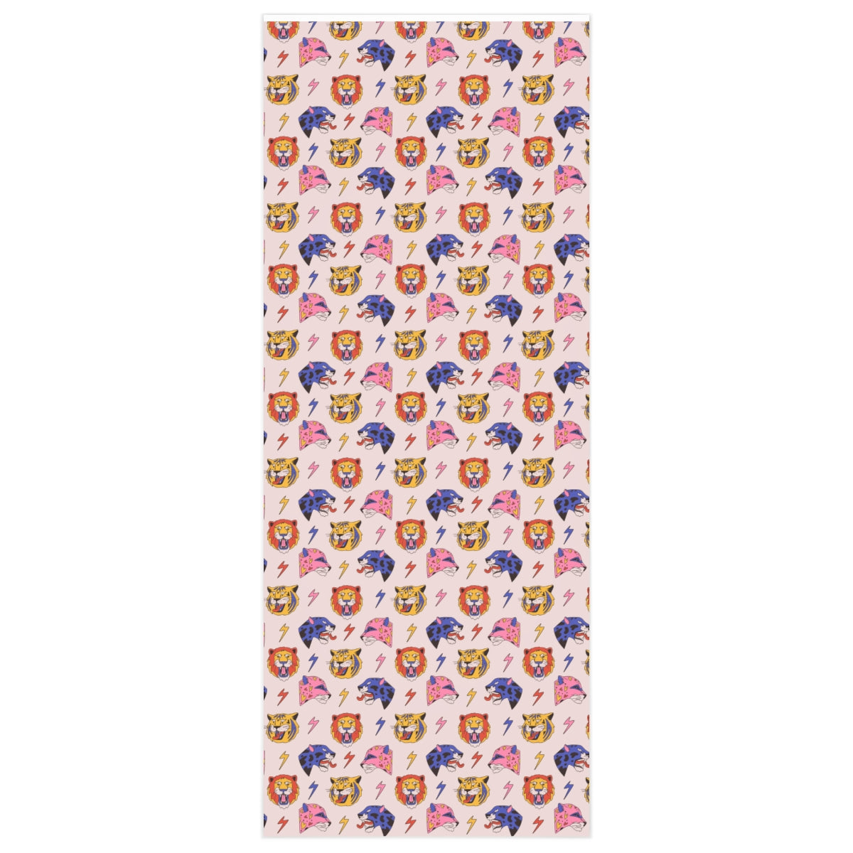 Pretty Roaring Animals Wrapping Paper featuring colorful animal heads and floral designs on premium gloss paper.