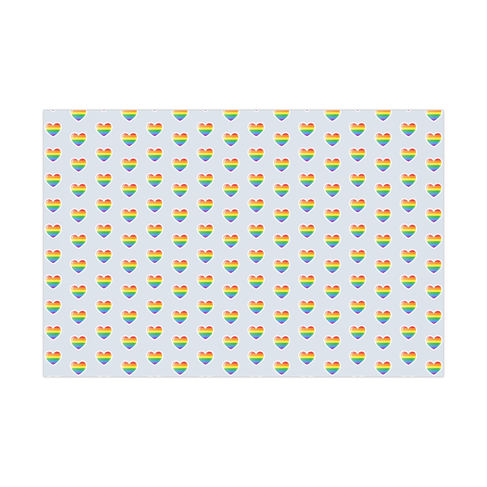 Colorful Pride Heart Wrapping Paper featuring vibrant heart patterns, available in matte and satin finishes.