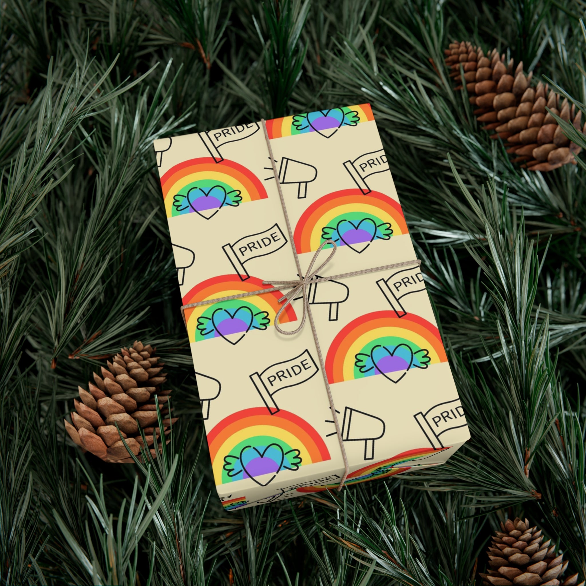 Vibrant Pride Wrapping Paper in matte and satin finishes, showcasing colorful designs celebrating love and diversity.