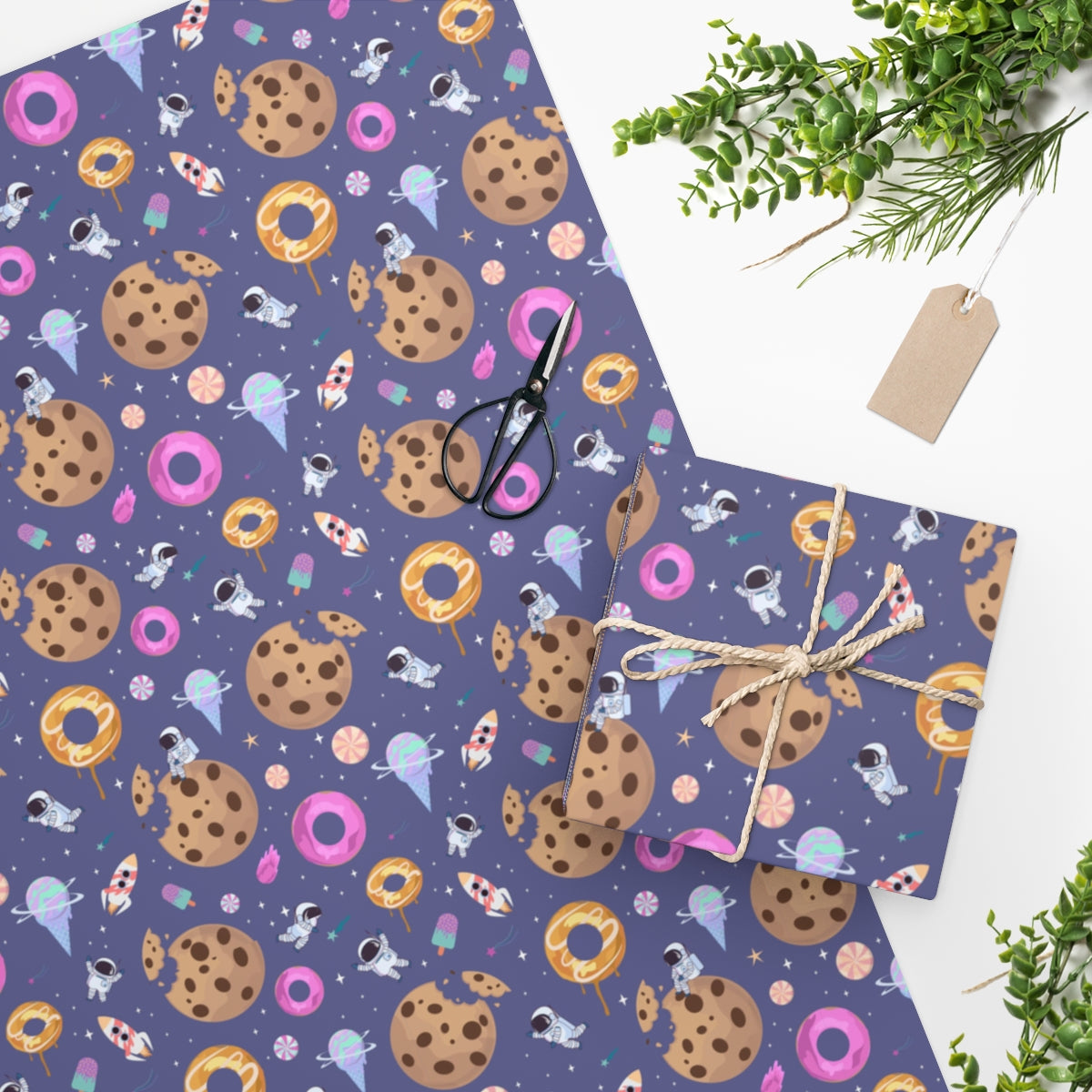 Colorful Space Cookie Wrapping Paper featuring vibrant space-themed designs, perfect for gift wrapping.
