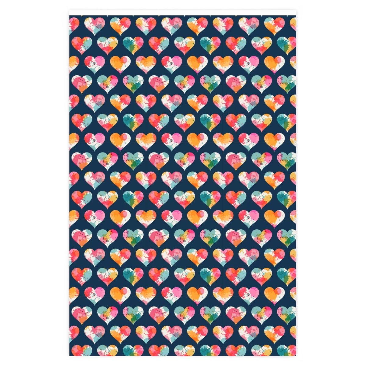 Colorful Tie Die Heart Wrapping Paper rolled up, showcasing vibrant patterns perfect for gift wrapping.