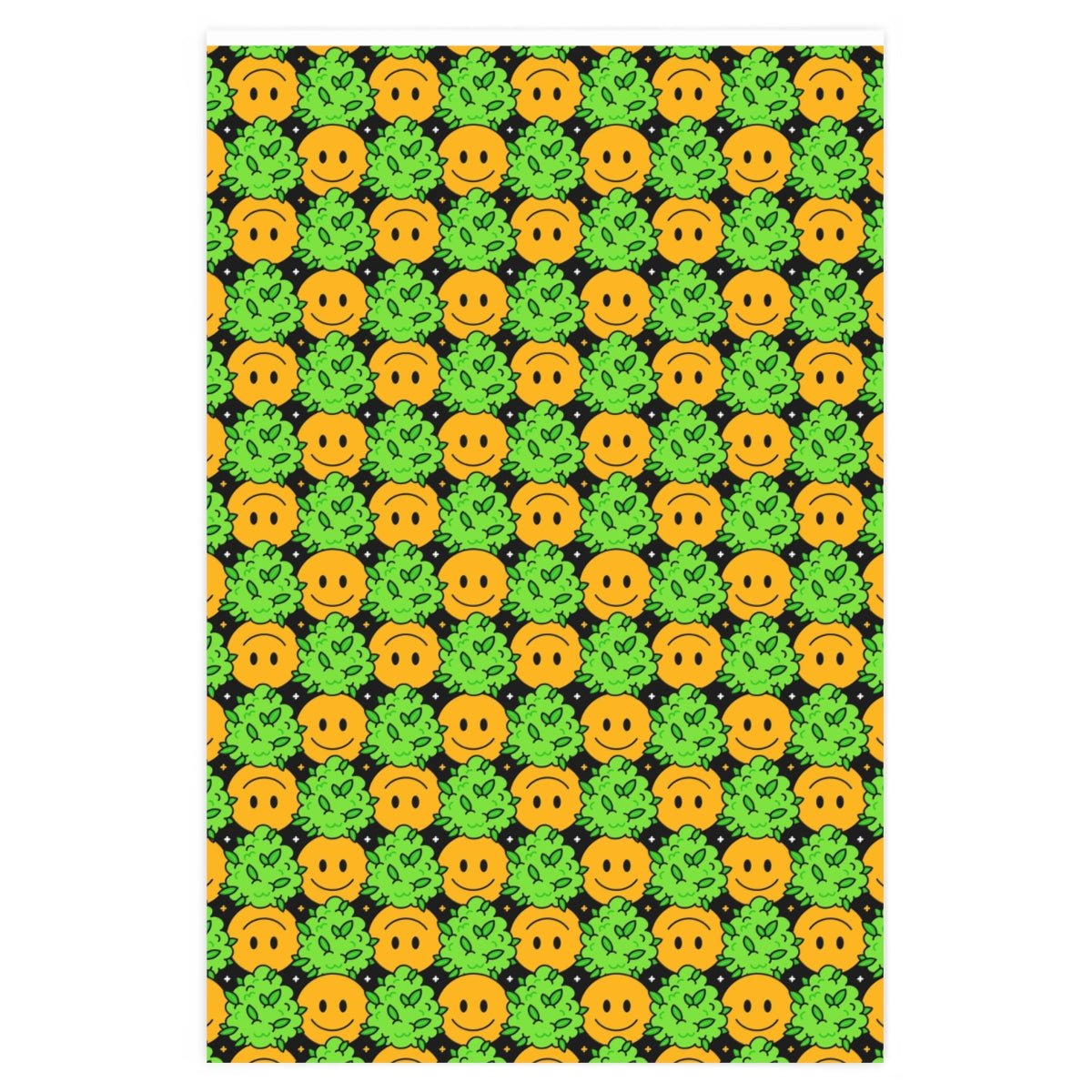 Colorful Trippy Weed & Smiley Wrapping Paper rolled up, showcasing vibrant designs perfect for gift wrapping.