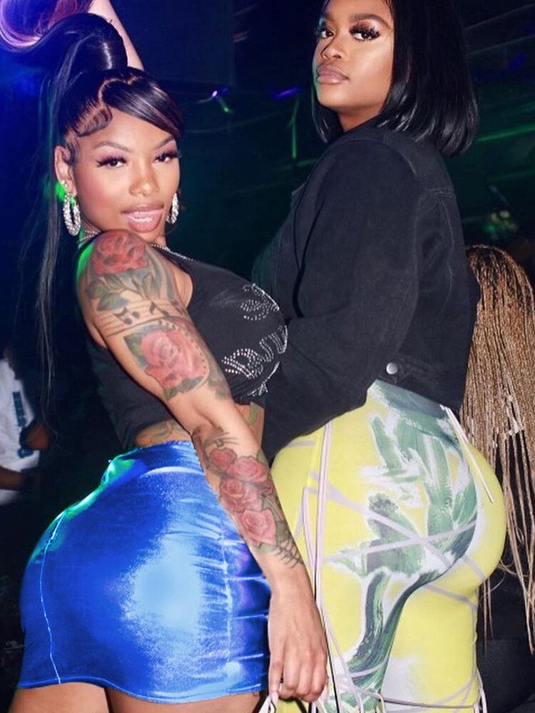 A stylish blue women's puffer skirt featuring a metallic shiny quilted design, perfect for various occasions.