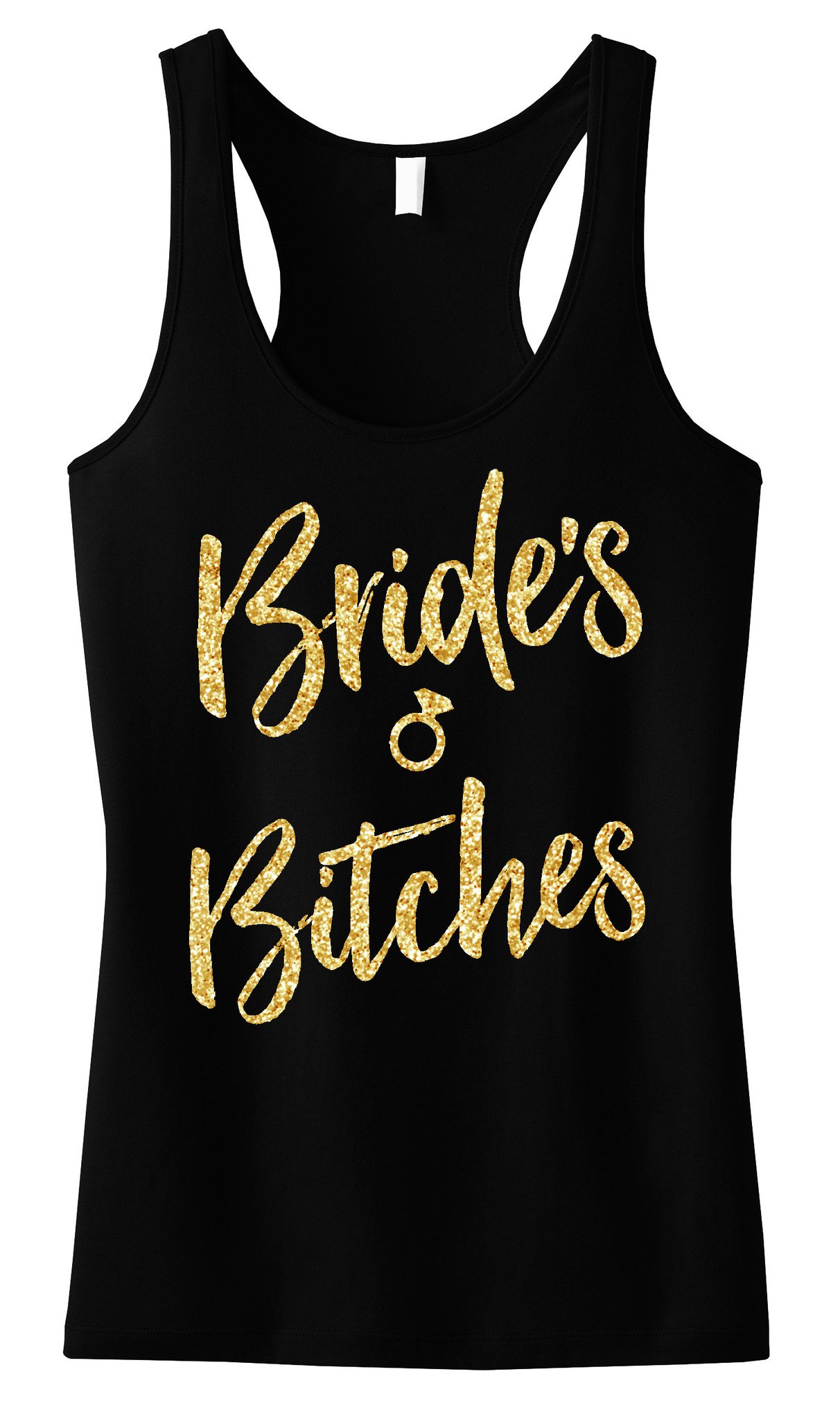 Brides Bitches Script Tank Top in black with gold glitter print, showcasing a stylish and fun design perfect for bridal parties.