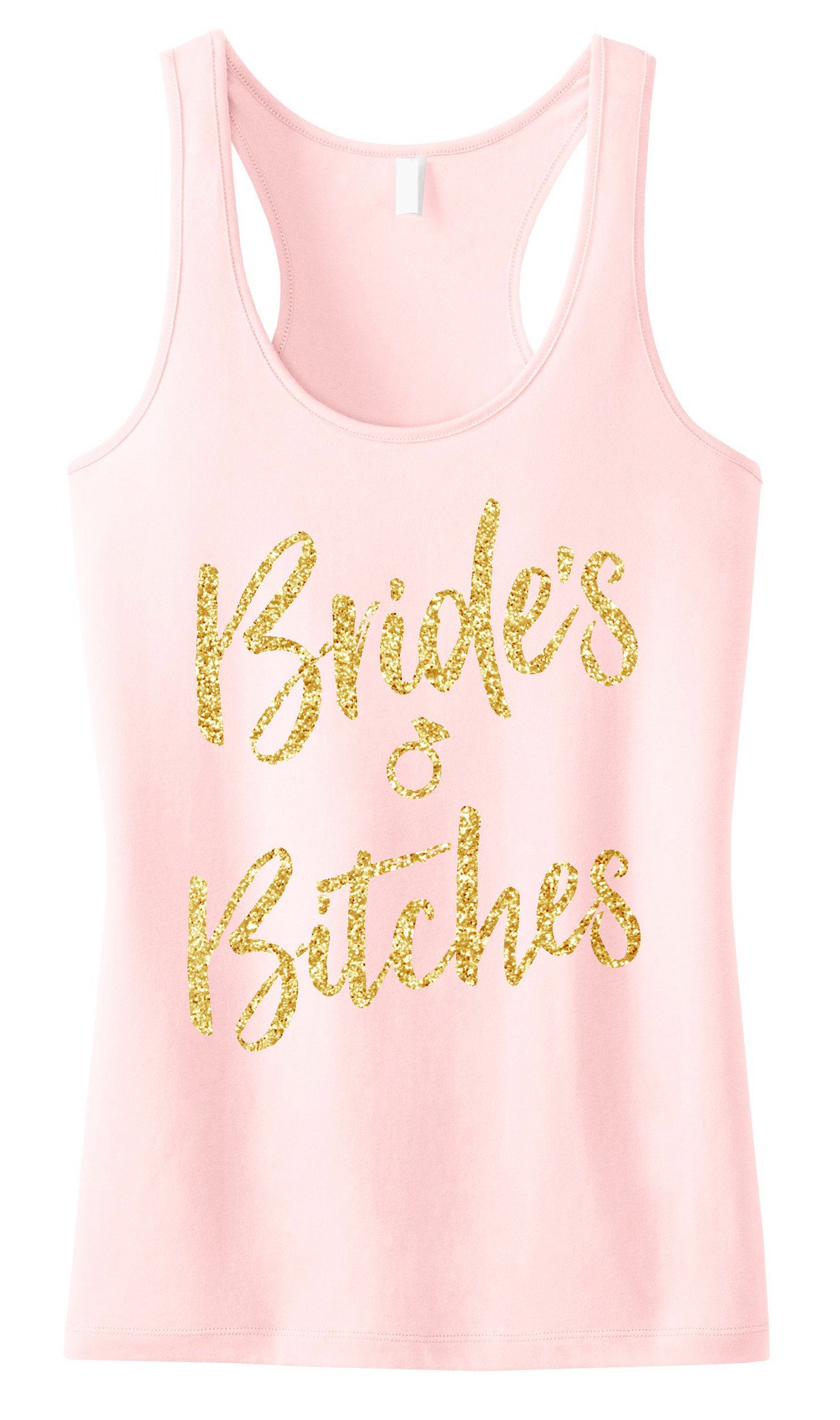 Brides Bitches Script Tank Top in black with gold glitter print, showcasing a stylish and fun design perfect for bridal parties.