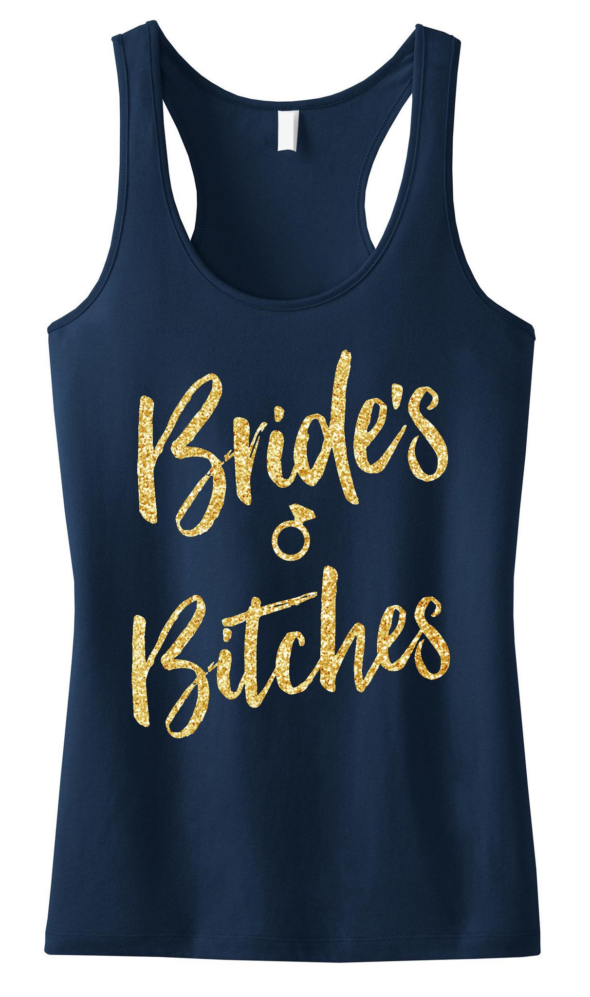 Brides Bitches Script Tank Top in black with gold glitter print, showcasing a stylish and fun design perfect for bridal parties.