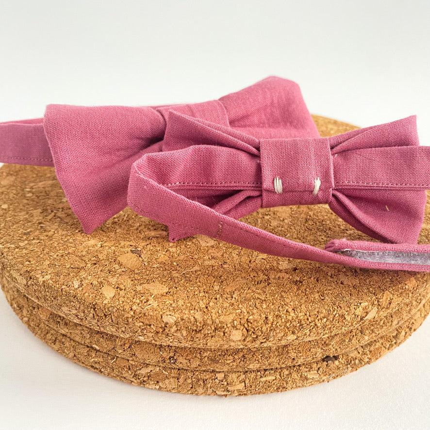 Dusty Rose Boys Bow Tie, handmade in England, featuring a pre-tied design with velcro fastening, perfect for special occasions.
