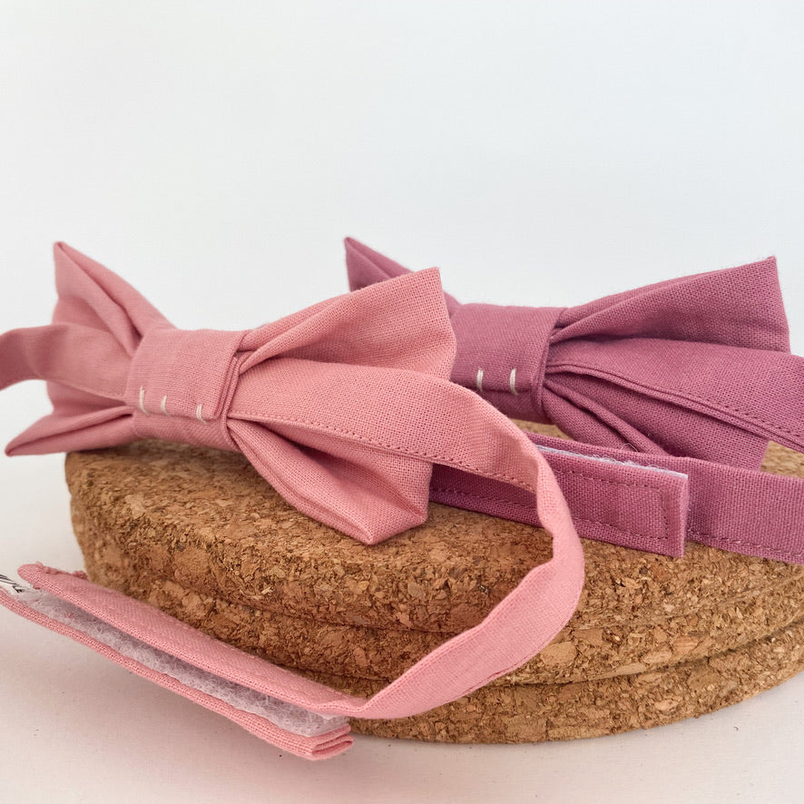 Dusty Rose Boys Bow Tie, handmade in England, featuring a pre-tied design with velcro fastening, perfect for special occasions.