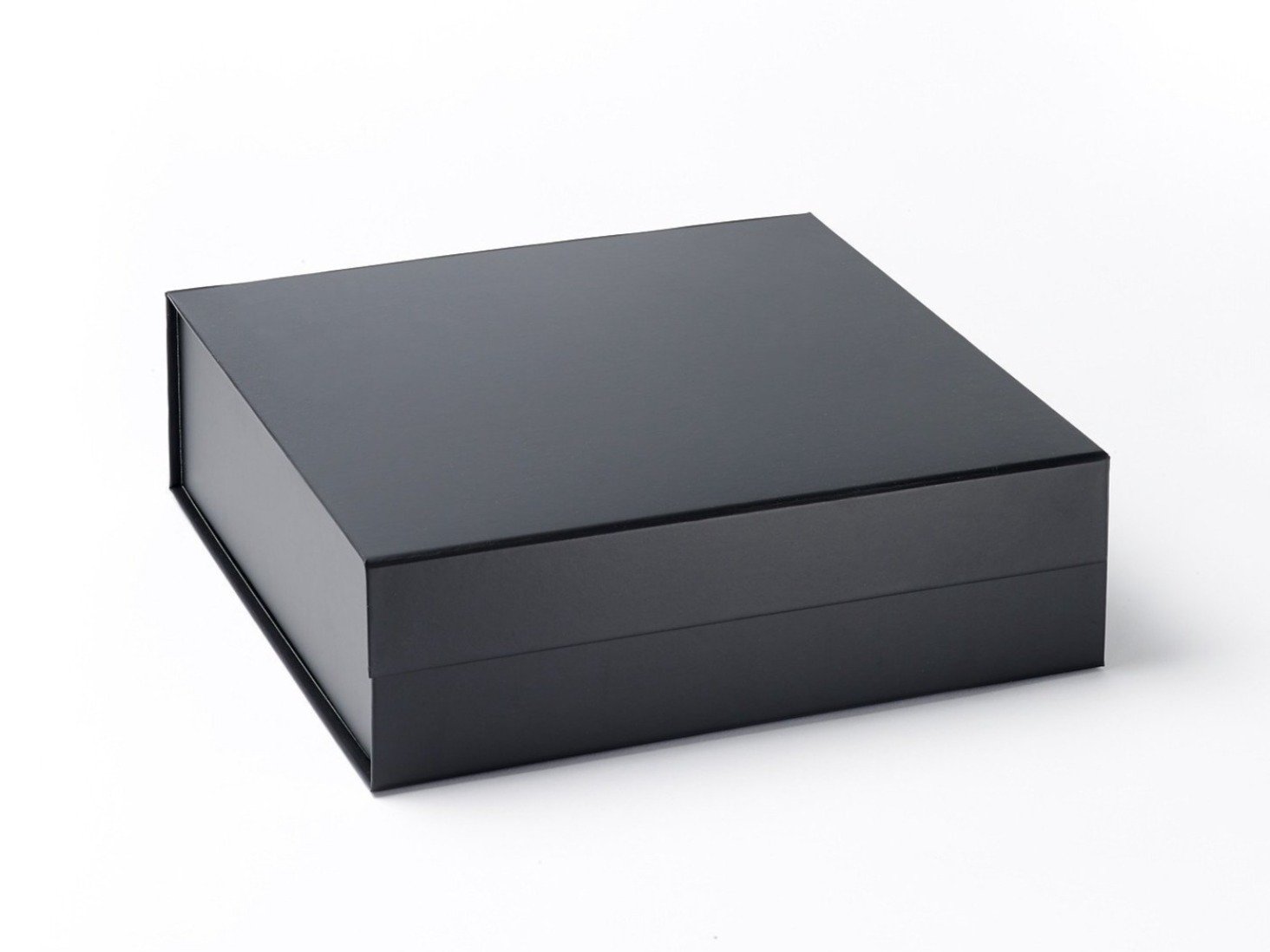 Elegant black proposal box with metallic writing on the lid, showcasing a sleek design without borders or ribbons.