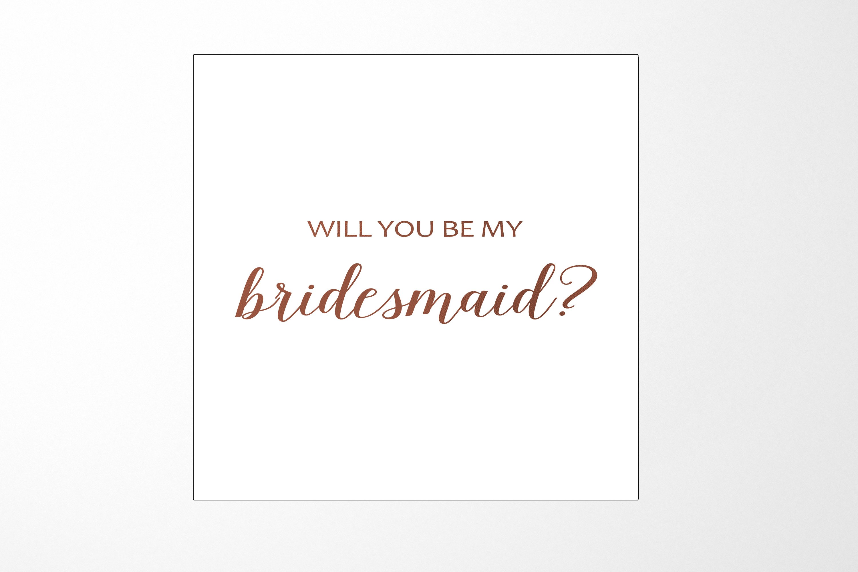 Elegant white proposal box with metallic writing, designed for bridesmaid proposals, showcasing a minimalist style without borders or ribbons.