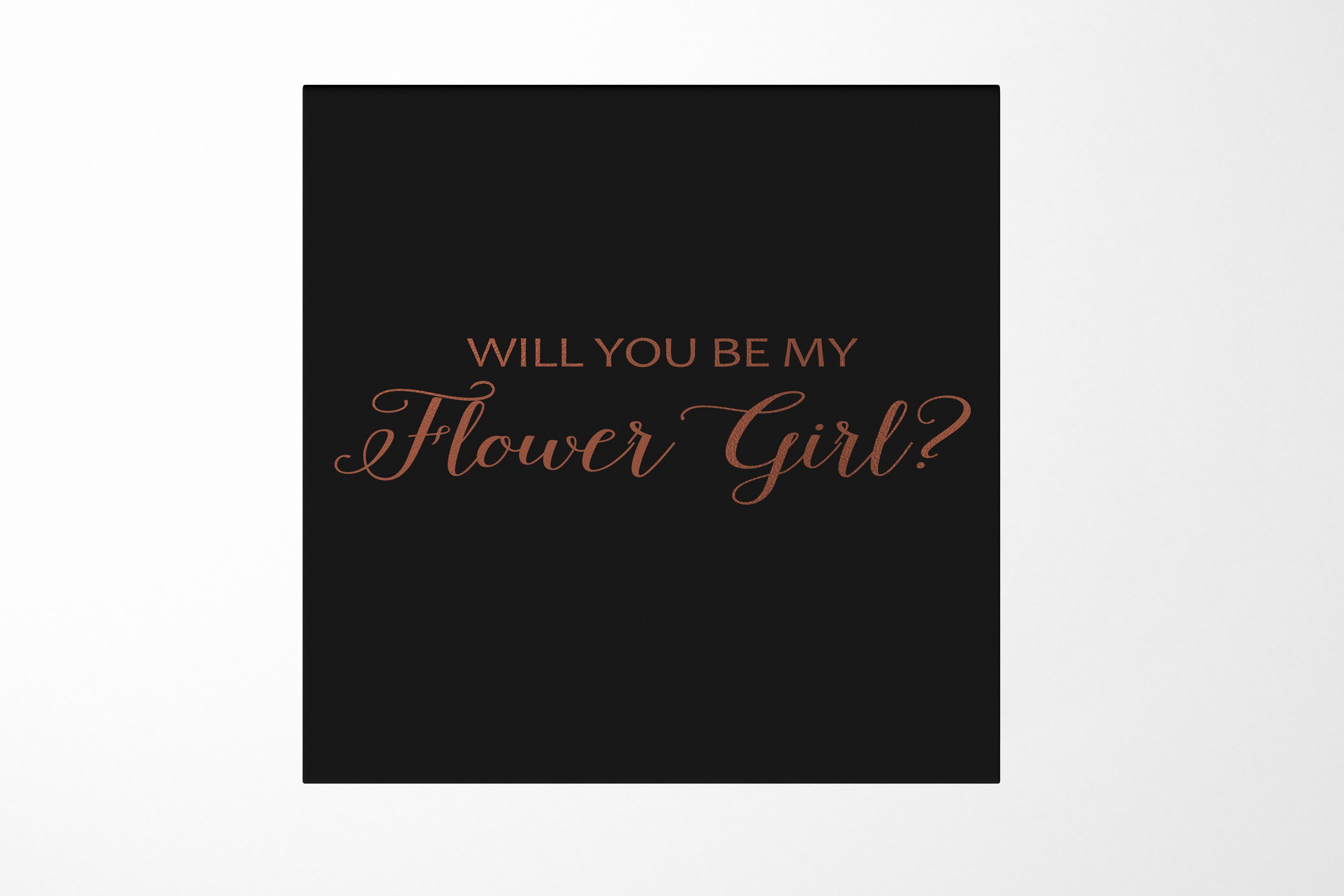 Elegant black proposal box with metallic writing, perfect for asking your flower girl.