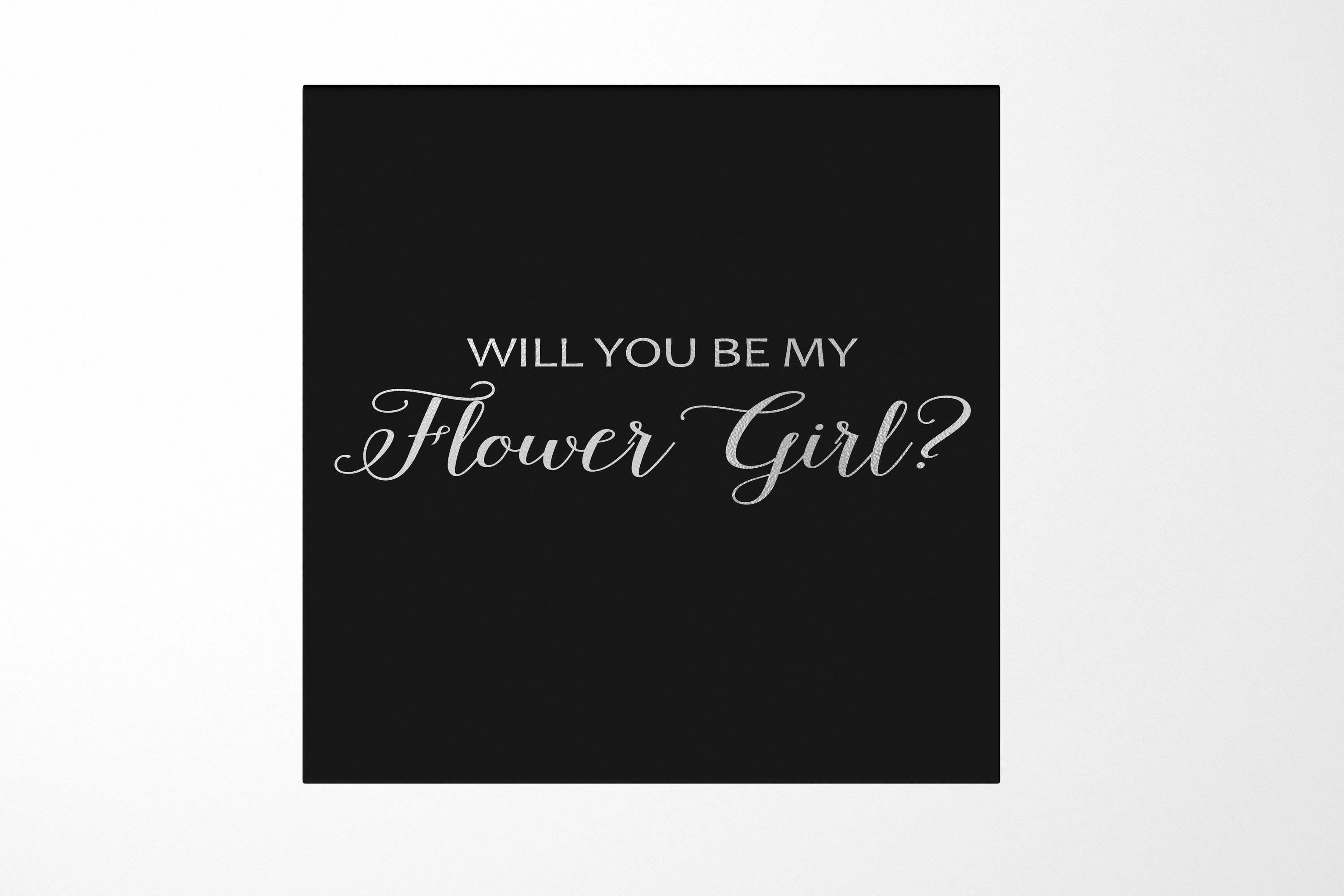 Elegant black proposal box with metallic writing, perfect for asking your flower girl.