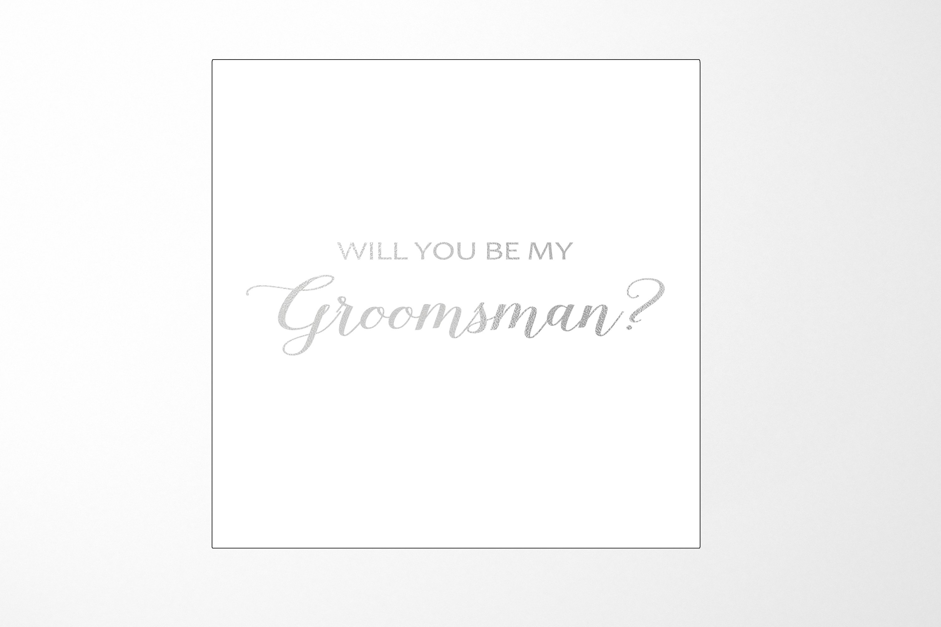 Elegant white groomsman proposal box with metallic writing on the lid, showcasing a clean design without borders or ribbons.