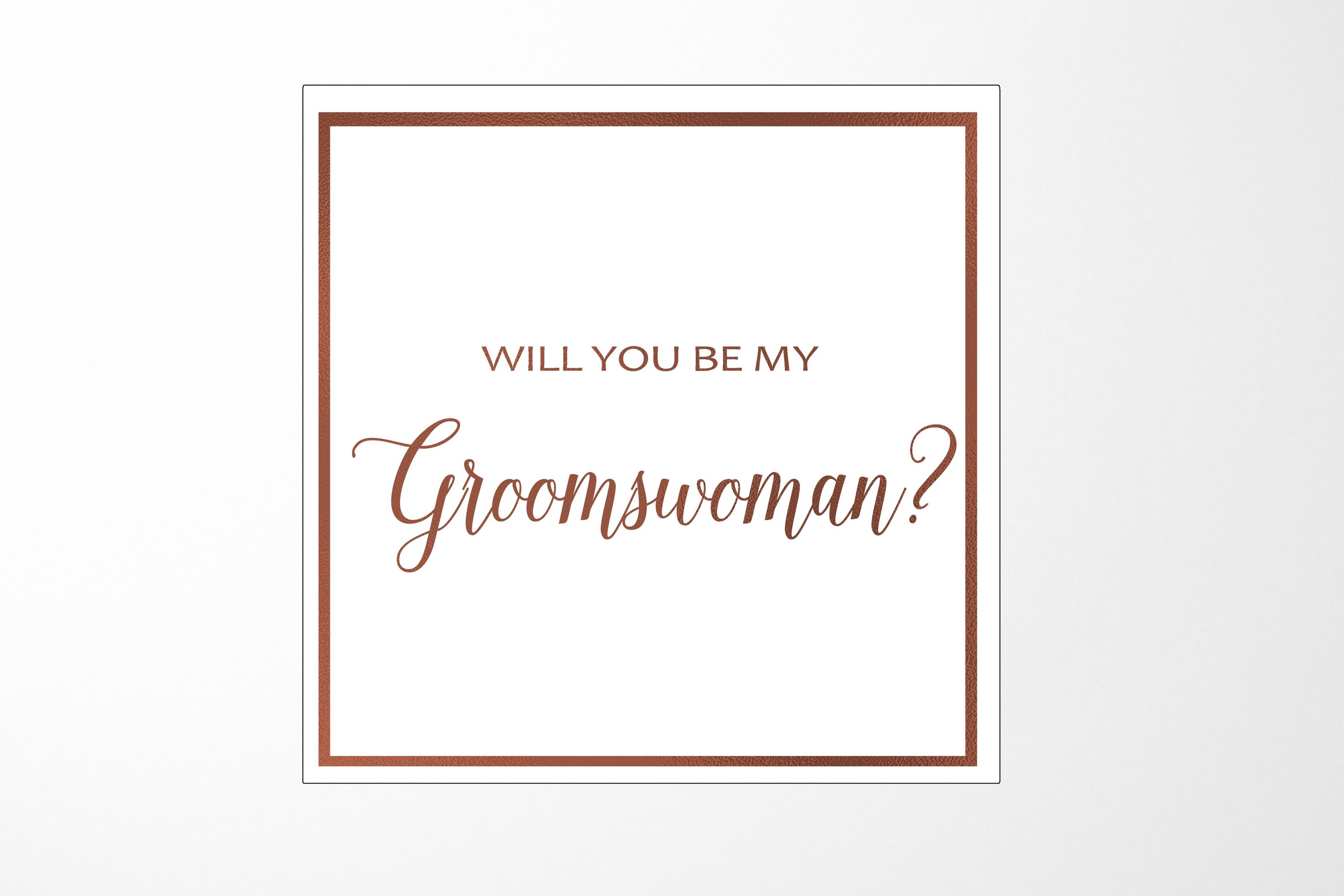 Elegant white proposal box with metallic writing, designed for asking a groomswoman.
