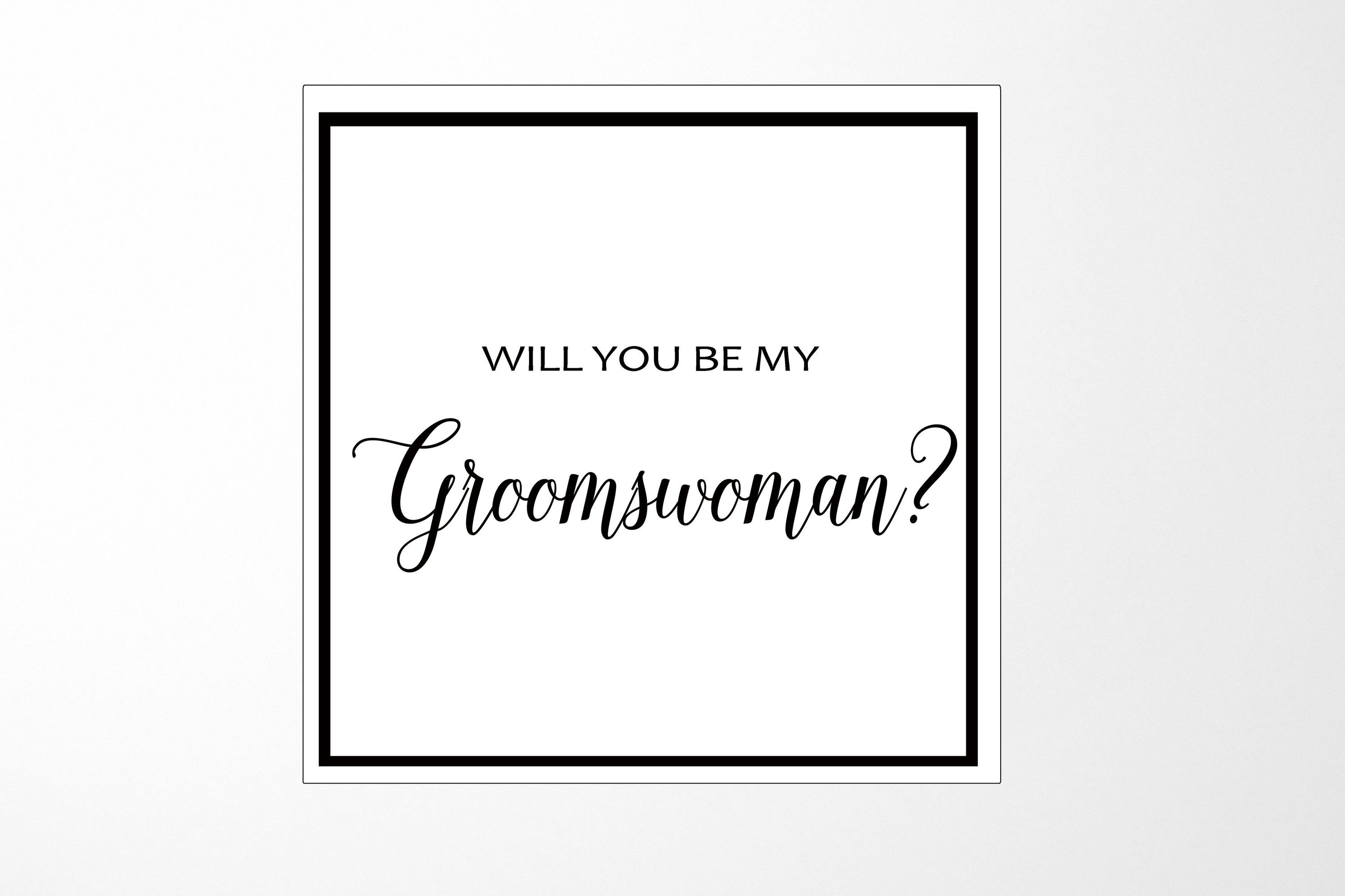 Elegant white proposal box with metallic writing, designed for asking a groomswoman.