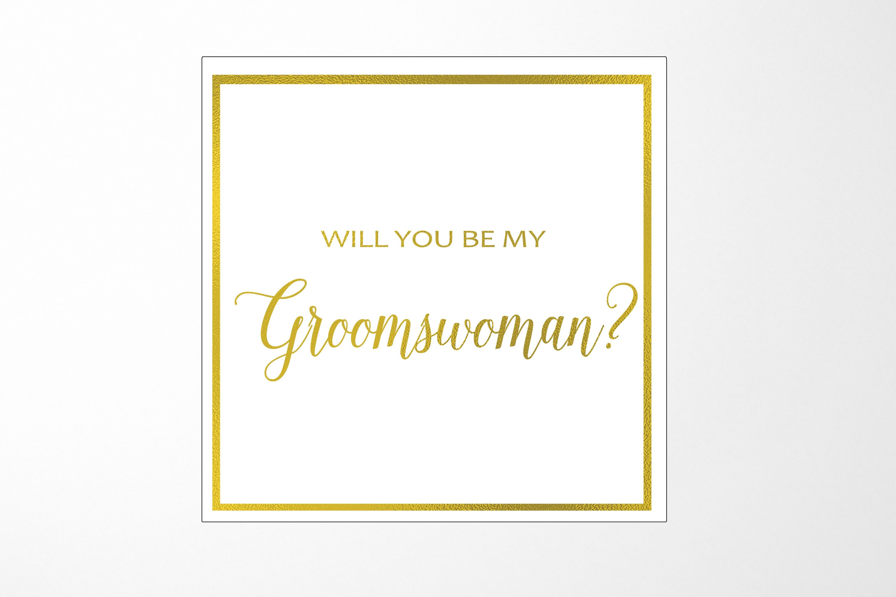 Elegant white proposal box with metallic writing, designed for asking a groomswoman.