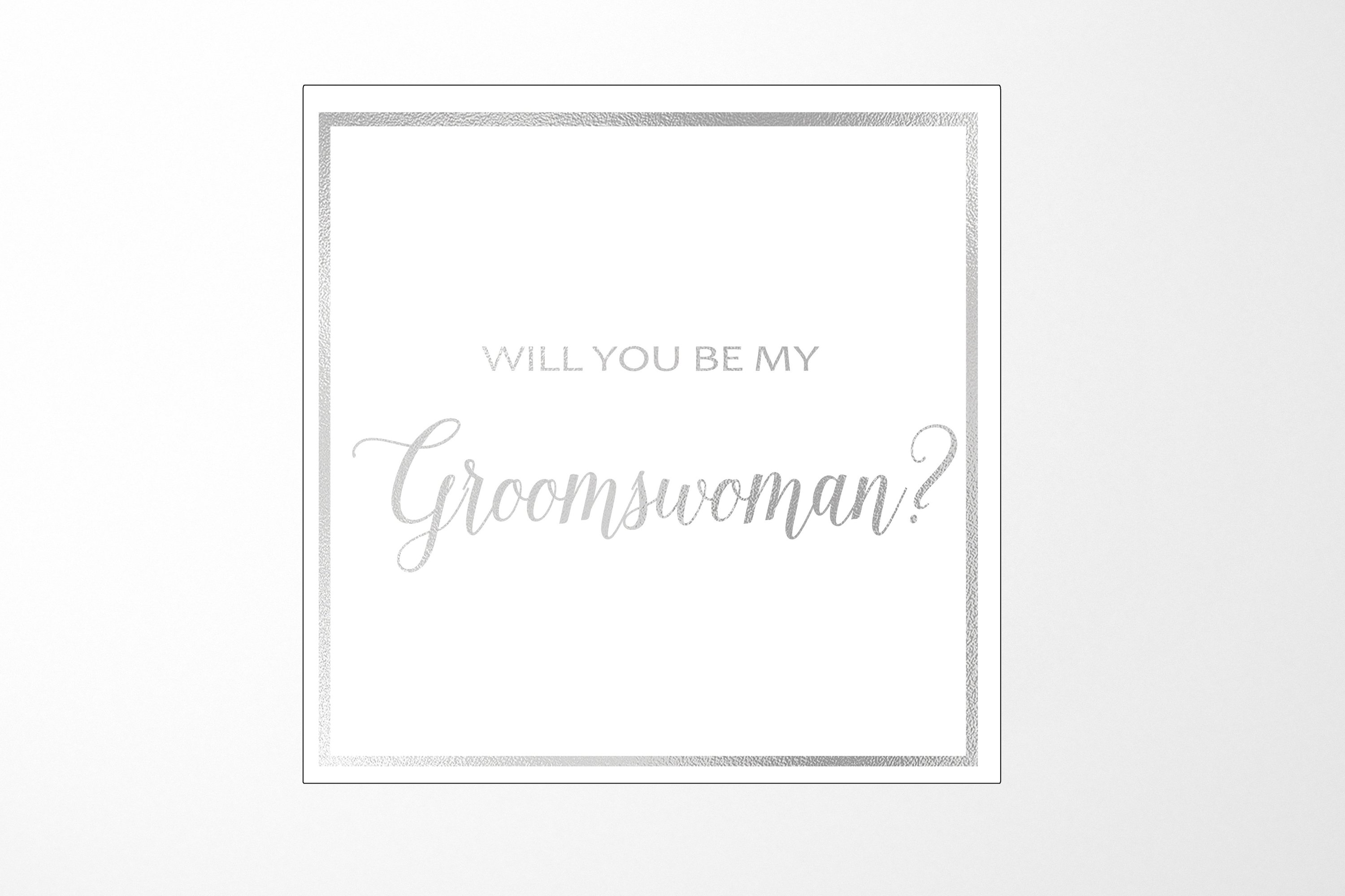 Elegant white proposal box with metallic writing, designed for asking a groomswoman.