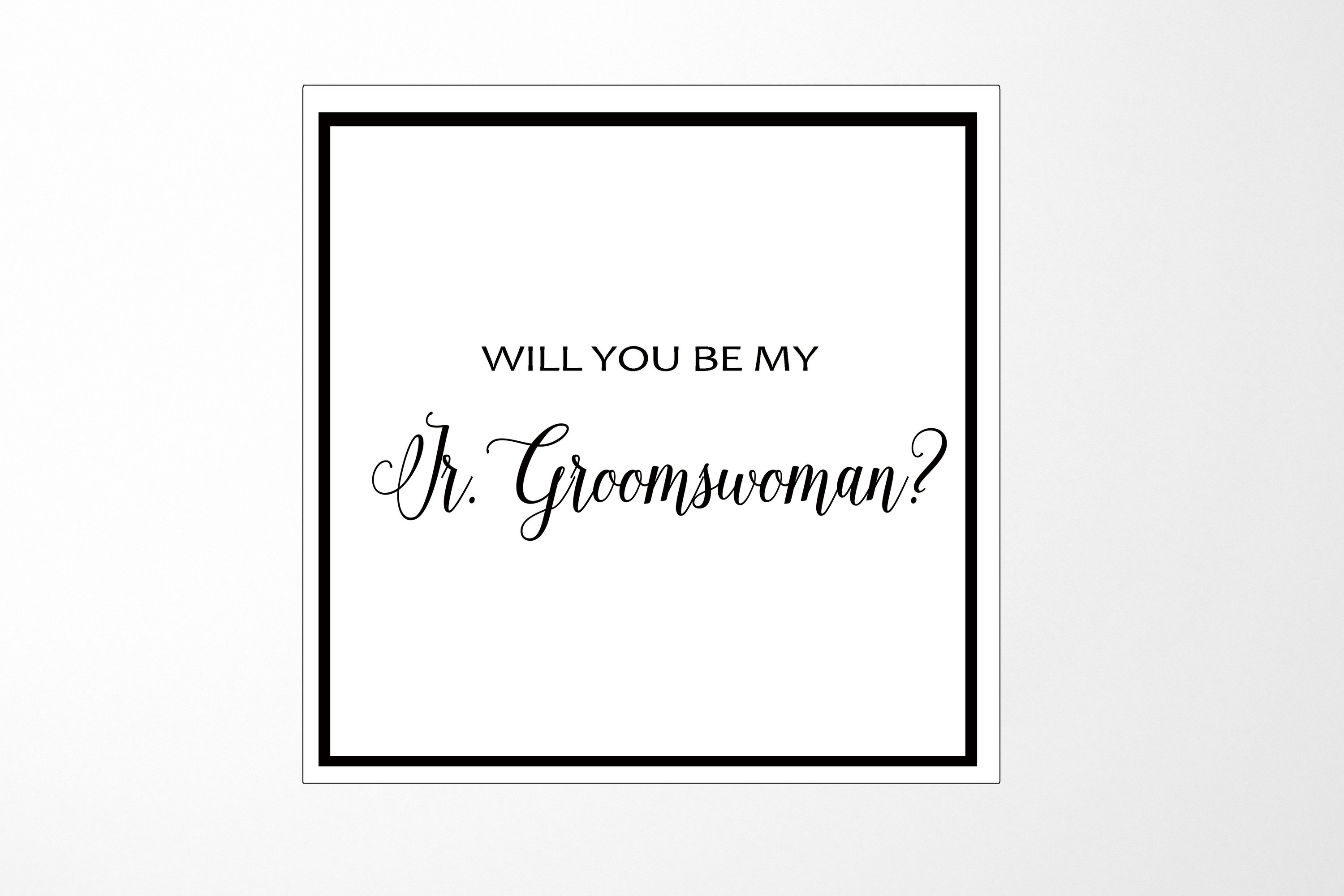 Elegant white proposal box with metallic writing for Jr Groomswoman invitation, showcasing its sleek design and quality finish.