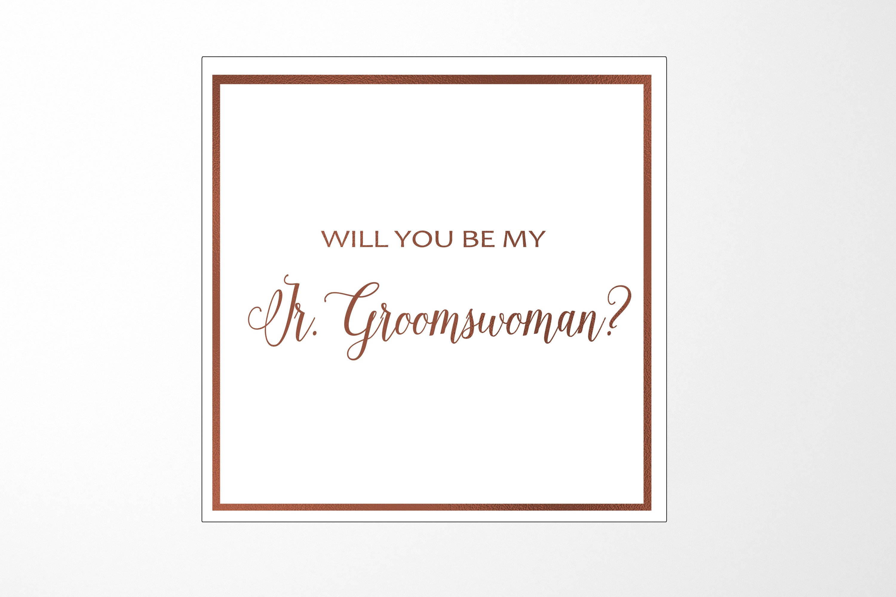 Elegant white proposal box with metallic writing for Jr Groomswoman invitation, showcasing its sleek design and quality finish.