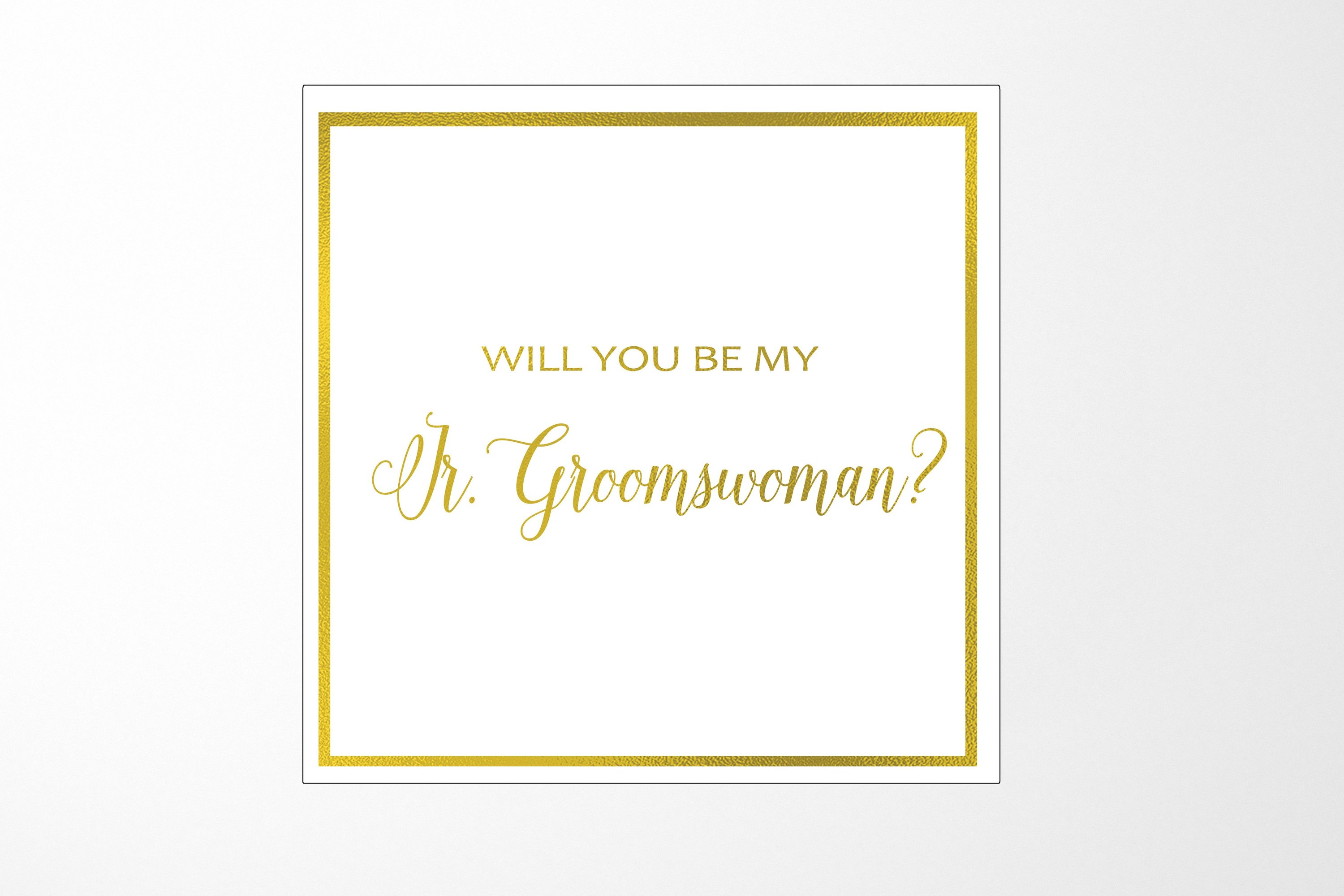 Elegant white proposal box with metallic writing for Jr Groomswoman invitation, showcasing its sleek design and quality finish.