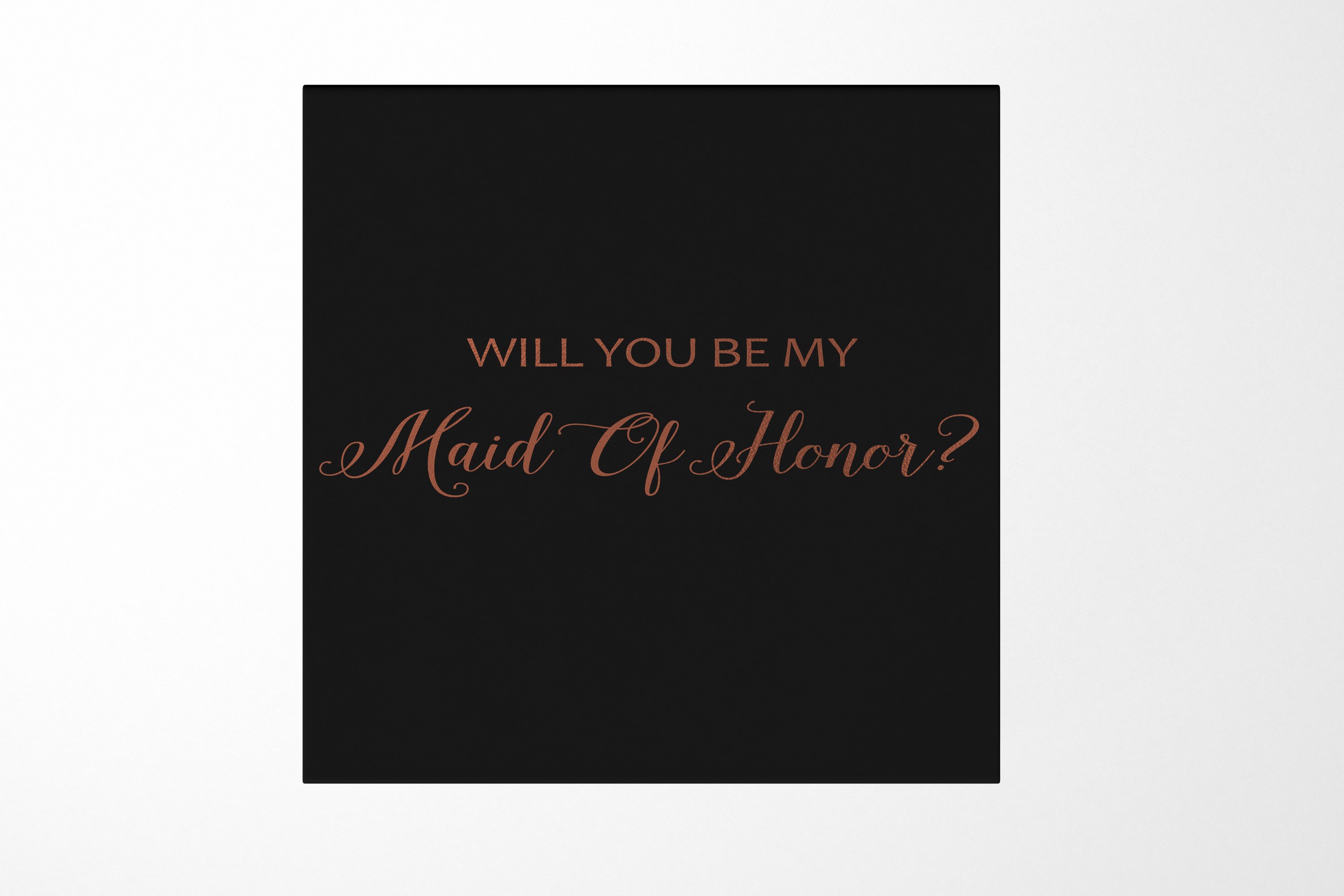 Elegant black maid of honor proposal box with metallic writing on the lid, showcasing its sleek design and luxurious finish.